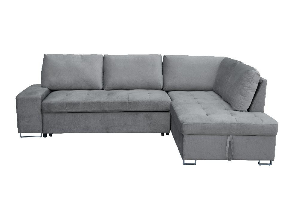 Happy Home Ecksofa mit Stauraum und Bettfunktion mit Samtbezug HSP113-GRA grau