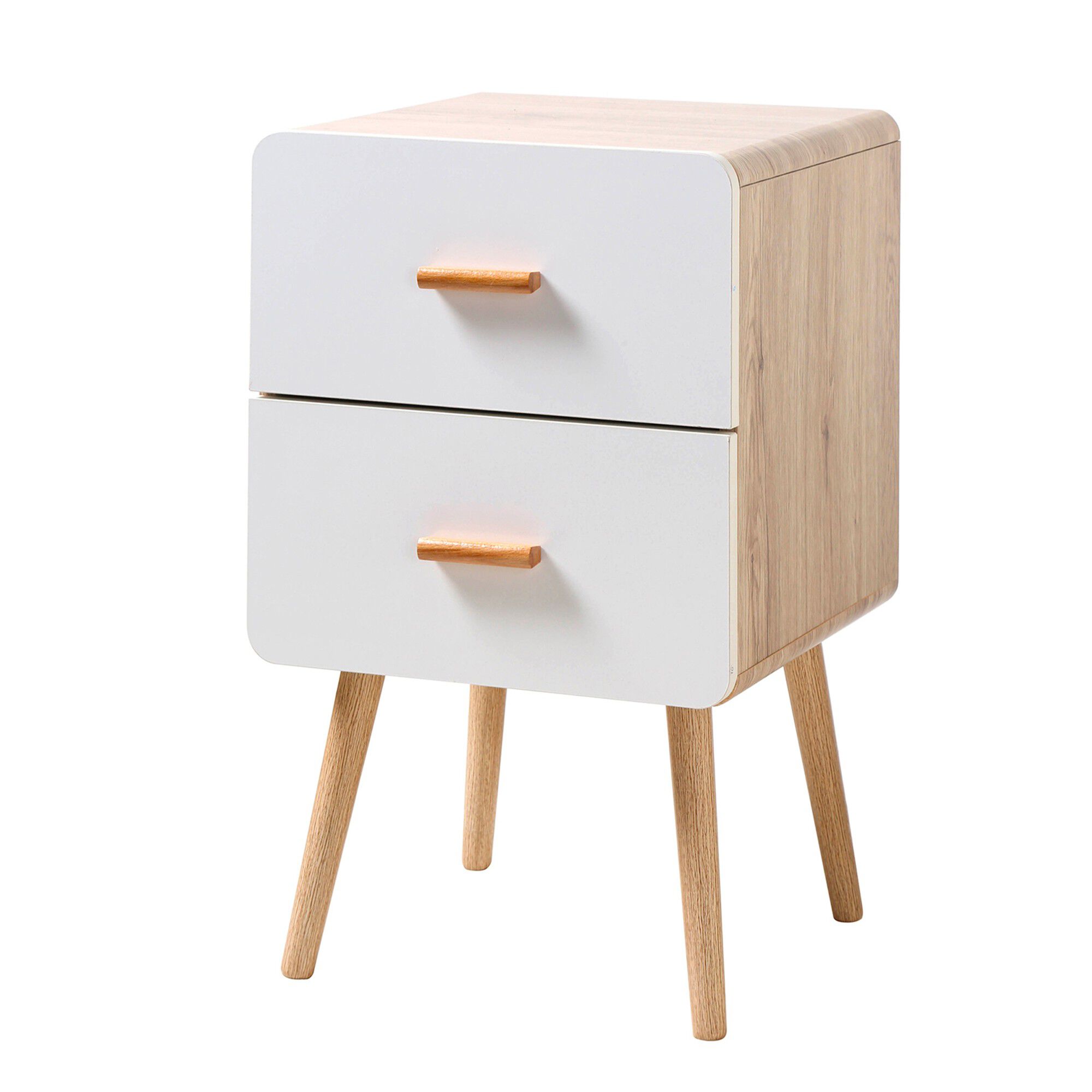 Table de chevet YOLTY 2 tiroirs bois et blanc