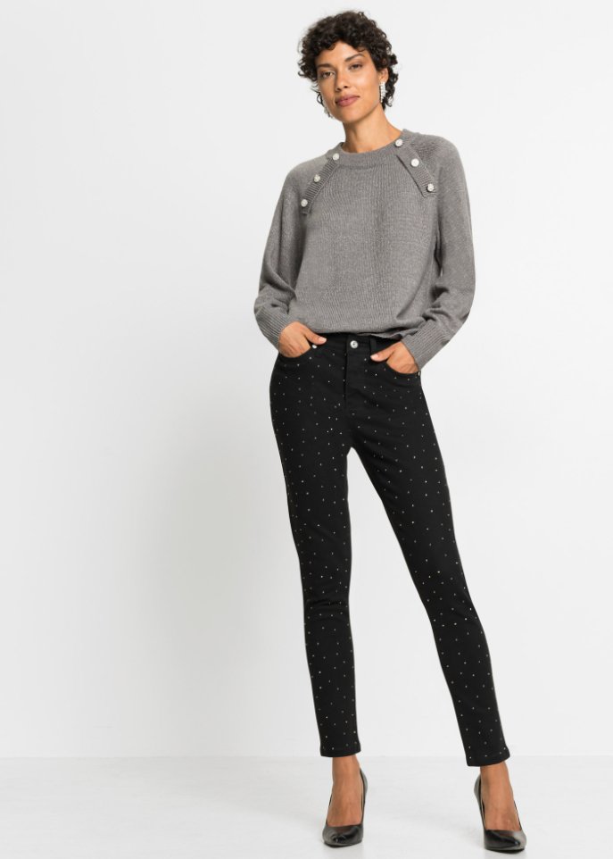 Stretch-Jeans mit Strassapplikation