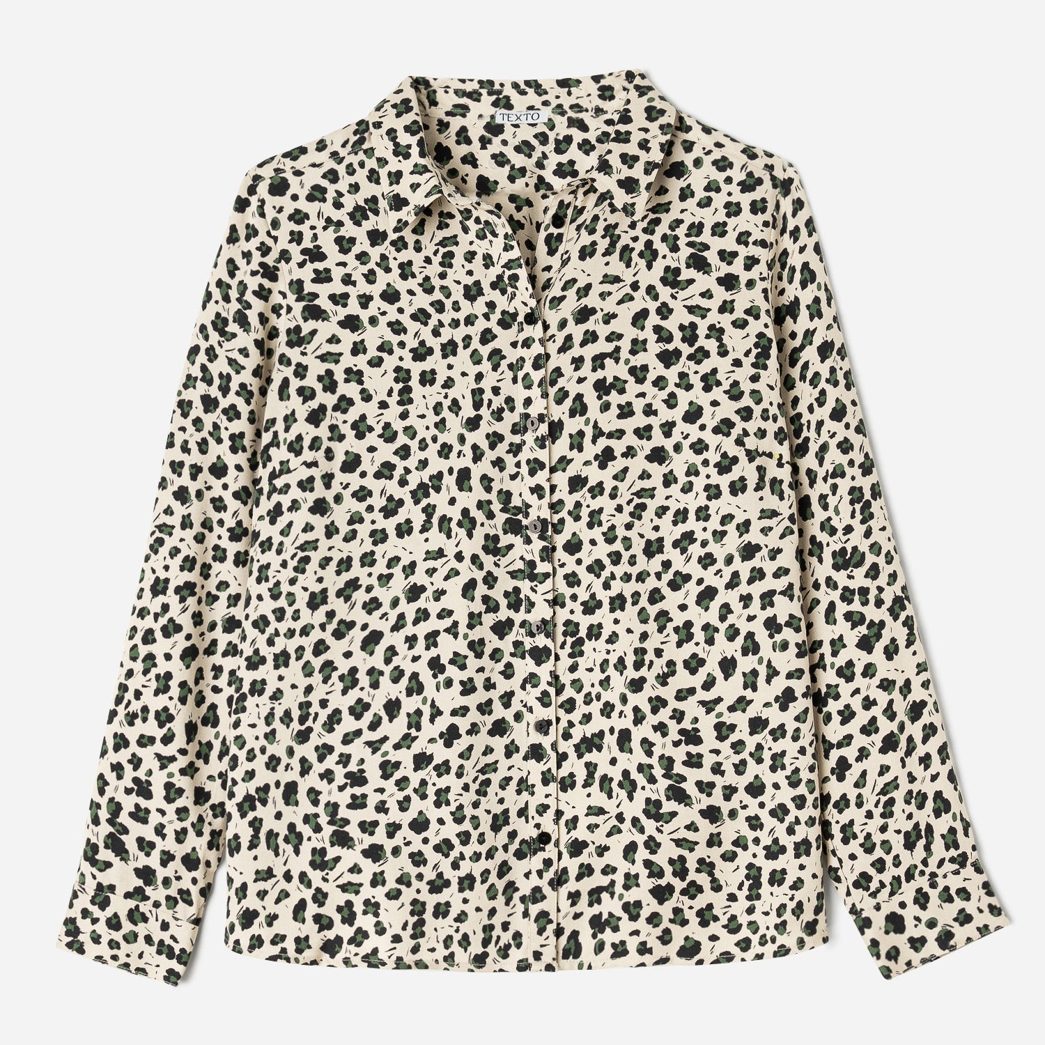 Chemise TEXTO beige à motif léopard kaki et noir