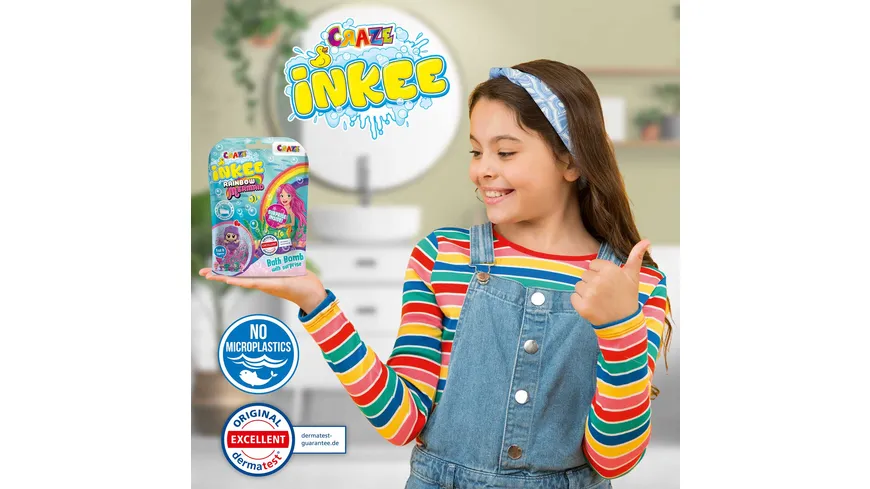 CRAZE - INKEE Mermaid Badekugel mit Erdbeerduft - mit Überraschung (1 von 6 Saugnapf-Figuren) 80 g