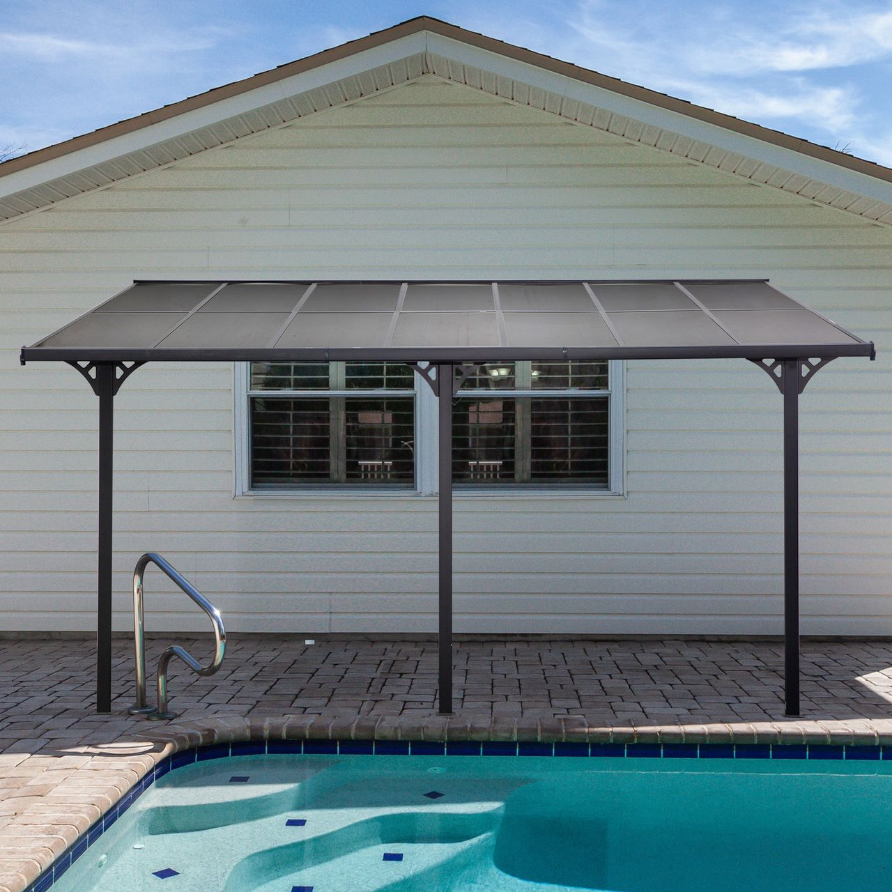 Outsunny Pergola Pavillon 4 x 3 m Gartenpavillon Überdachung Zelt 225-270 cm höhenverstellbar Sonnenschutz Terrassendach Anbaupavillion Aluminium Grau