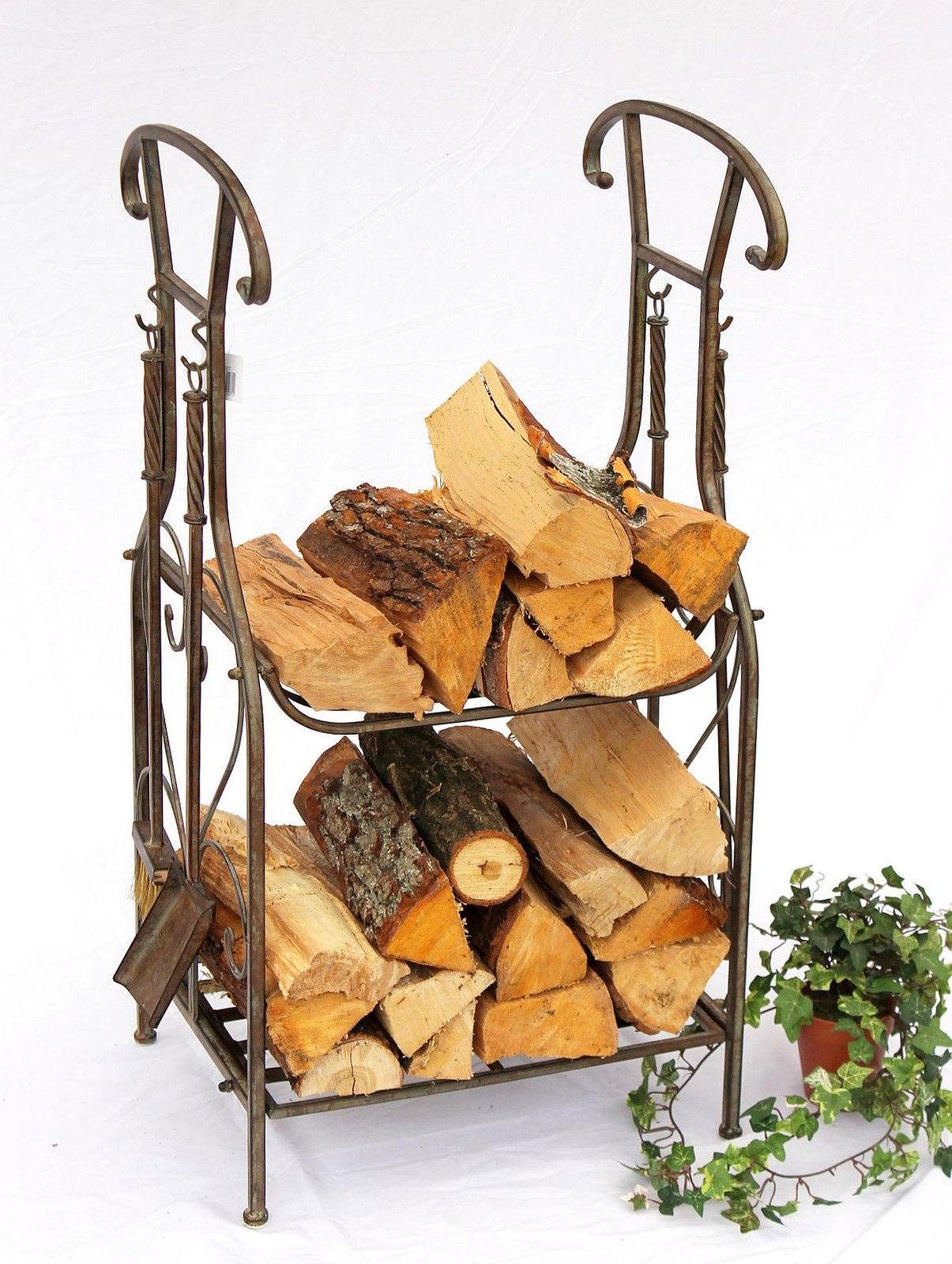 DanDiBo Kaminholzregal Kaminholzregal mit Kaminbesteck 130007 Kaminholzständer 94 cm Holzkorb Kaminset