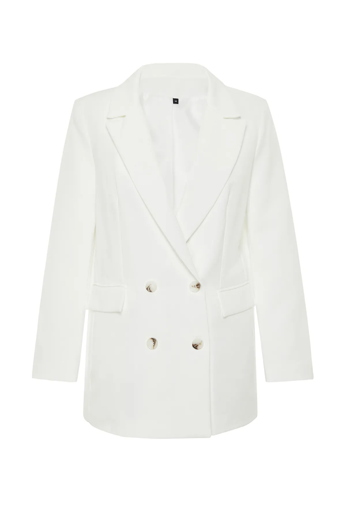 Trendyol Collection  Weiße, übergroße, gefütterte, geknöpfte gewebte Blazerjacke TWOAW22CE0167