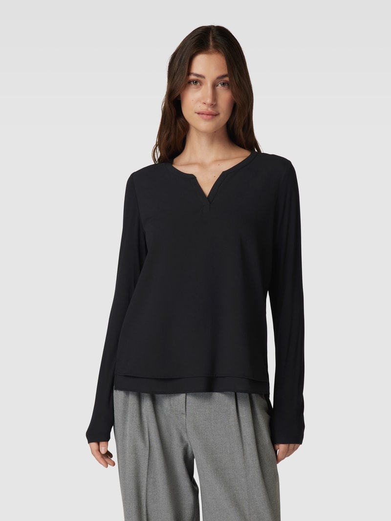 Bluse mit Tunikakragen in schwarz