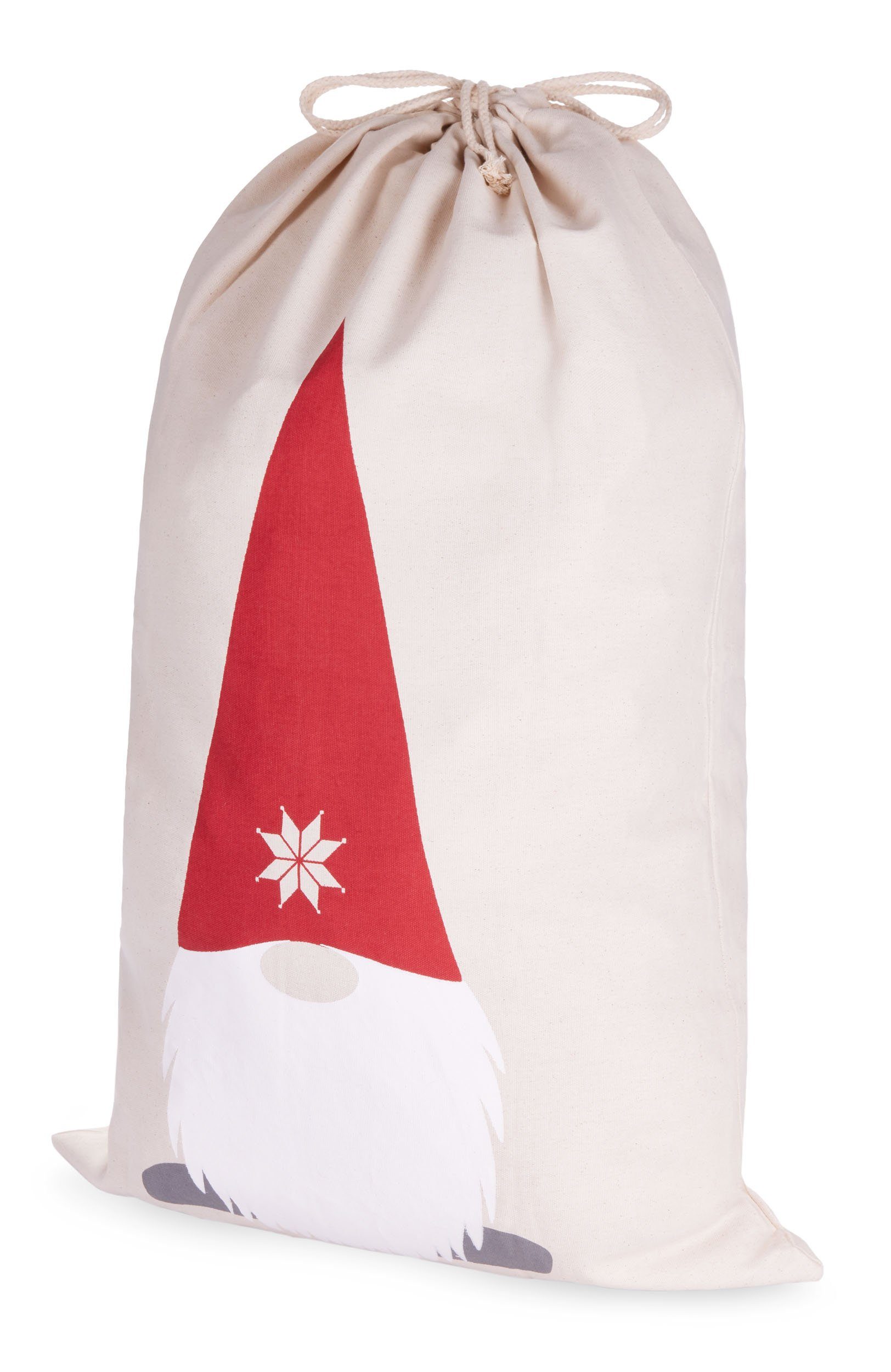 BRUBAKER Aufbewahrungstasche Weihnachtssack Gnom Zwerg - 80 cm Geschenksack (Weihnachtszwerg mit Bart und Weihnachtsmütze, 1-tlg., Weihnachten - Nikolaussack), Sack Baumwolle mit Kordel zum Verpacken von Geschenken