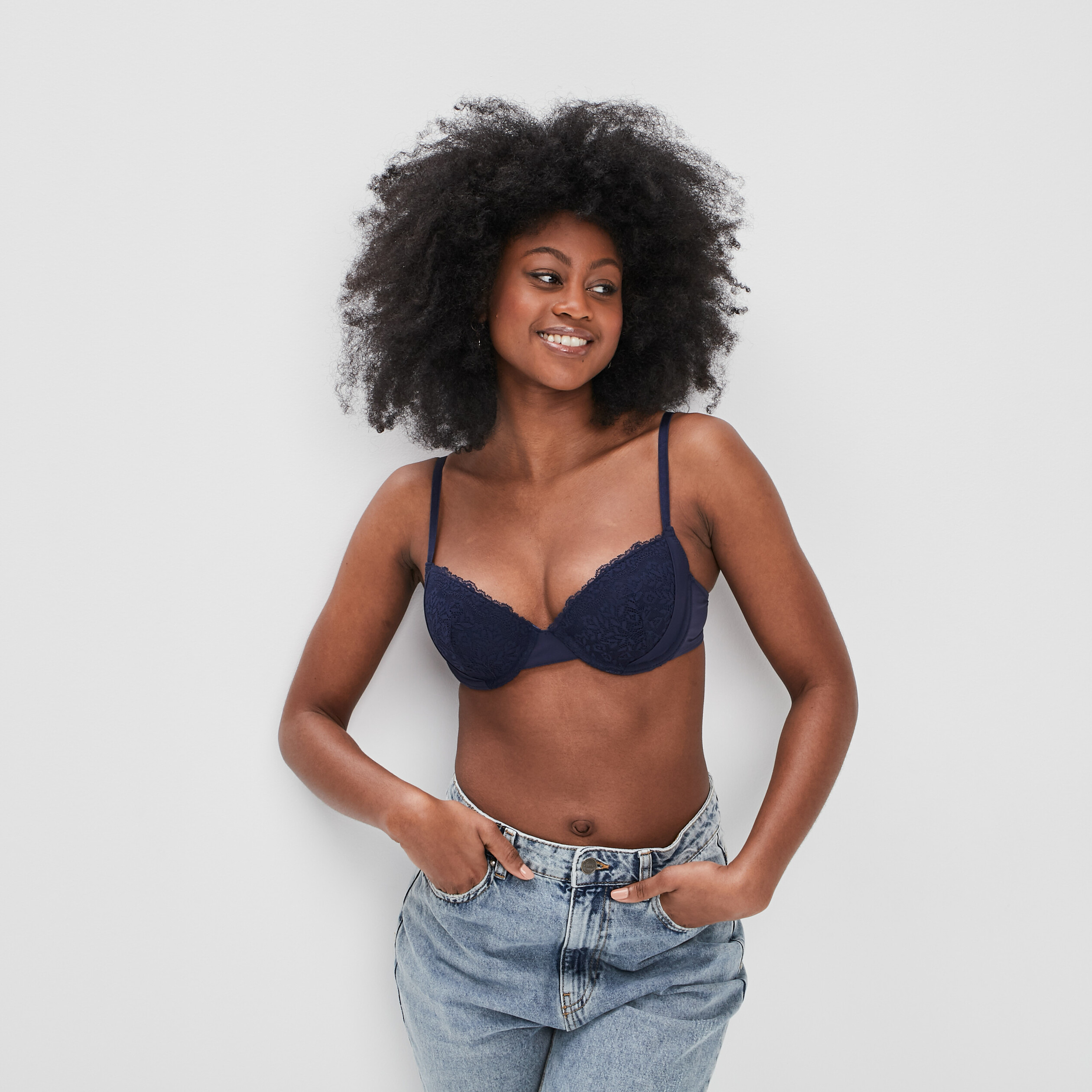 Soutien-gorge corbeille micro dentelle bleu marine femme | La Halle