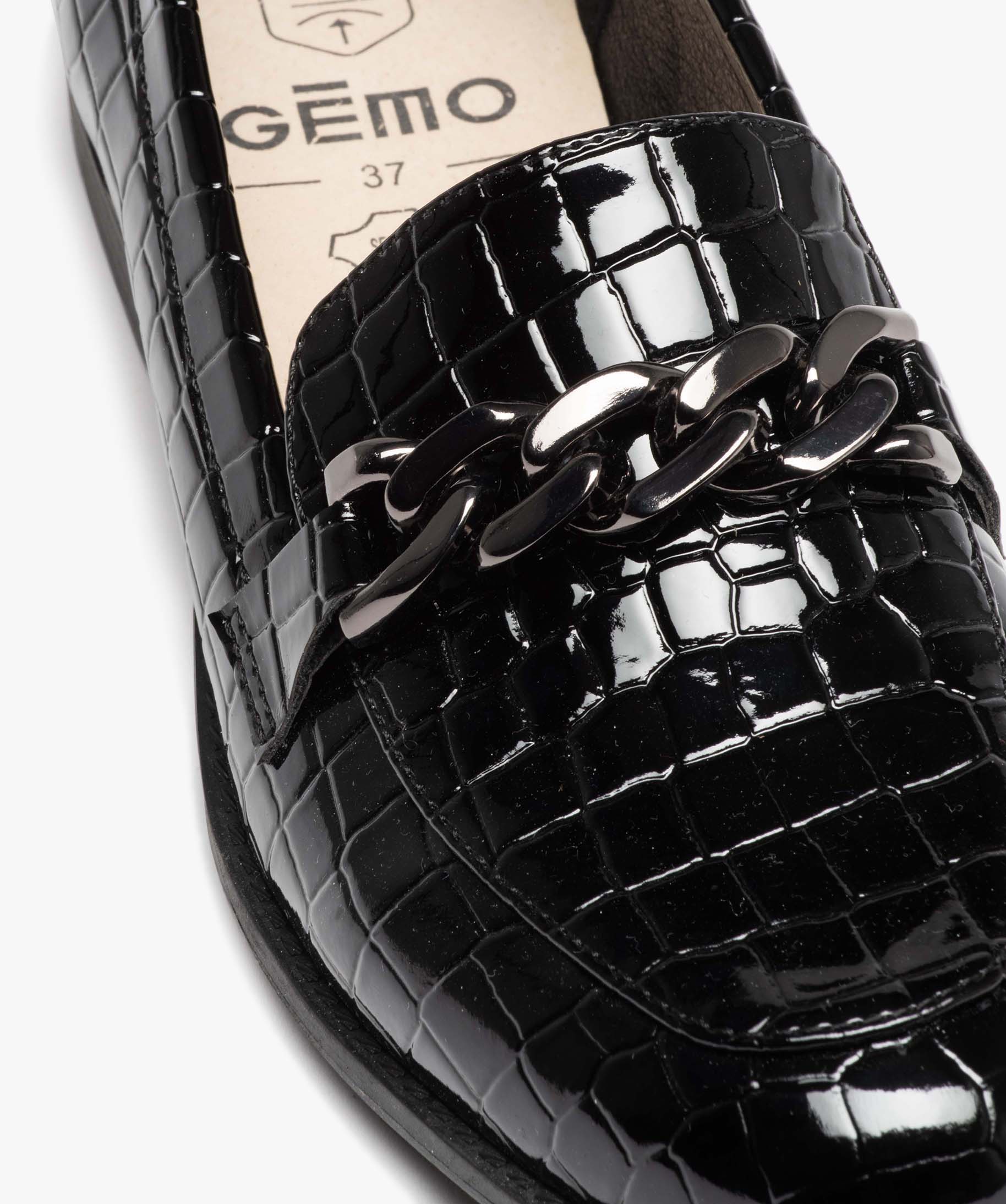 Mocassins femme vernies effet croco avec bride à chane noir | GEMO