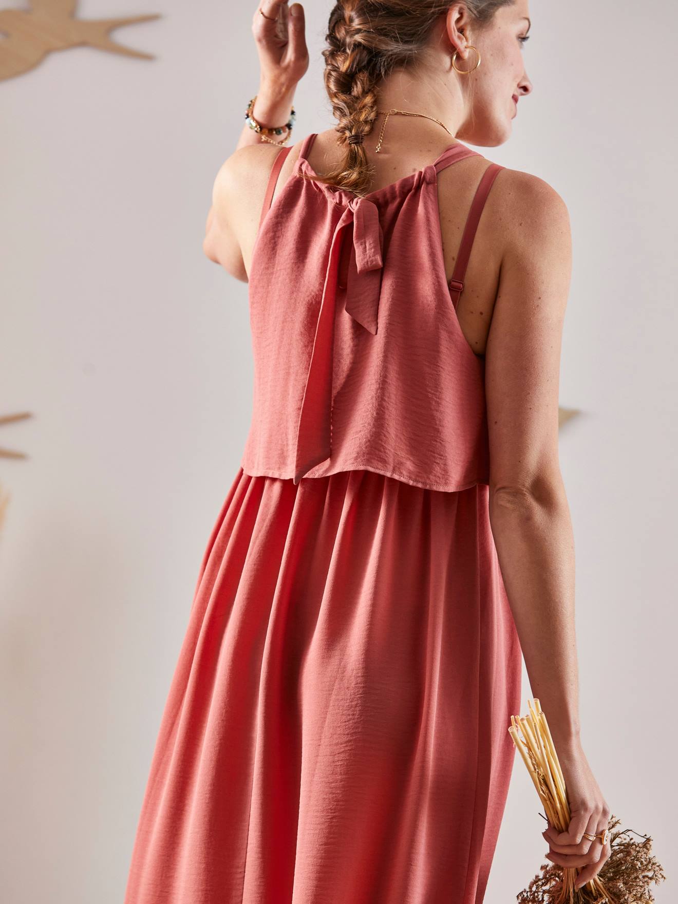 Robe longue sans manches grossesse et allaitement marron
