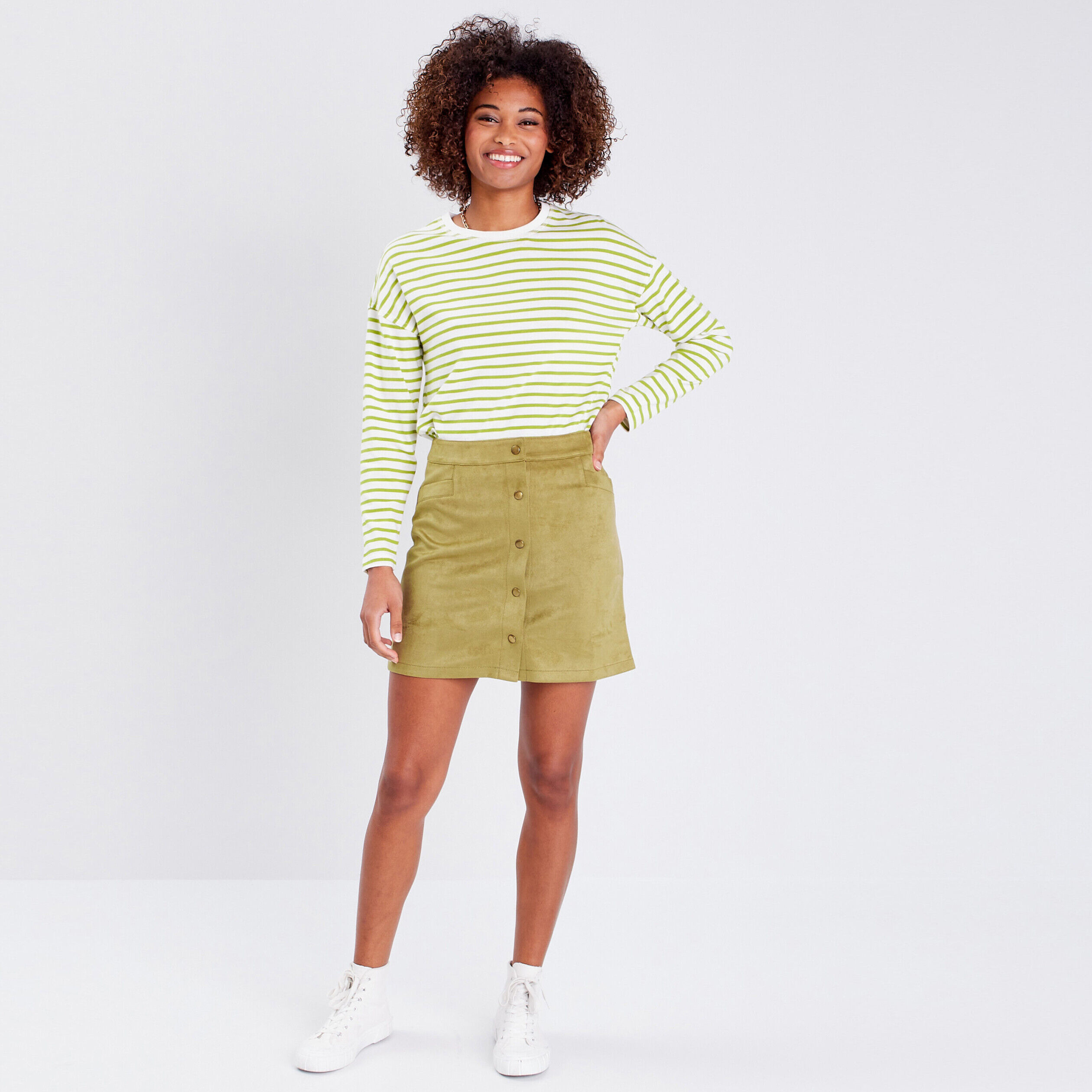 T-shirt manches longues vert anis femme | Cache Cache