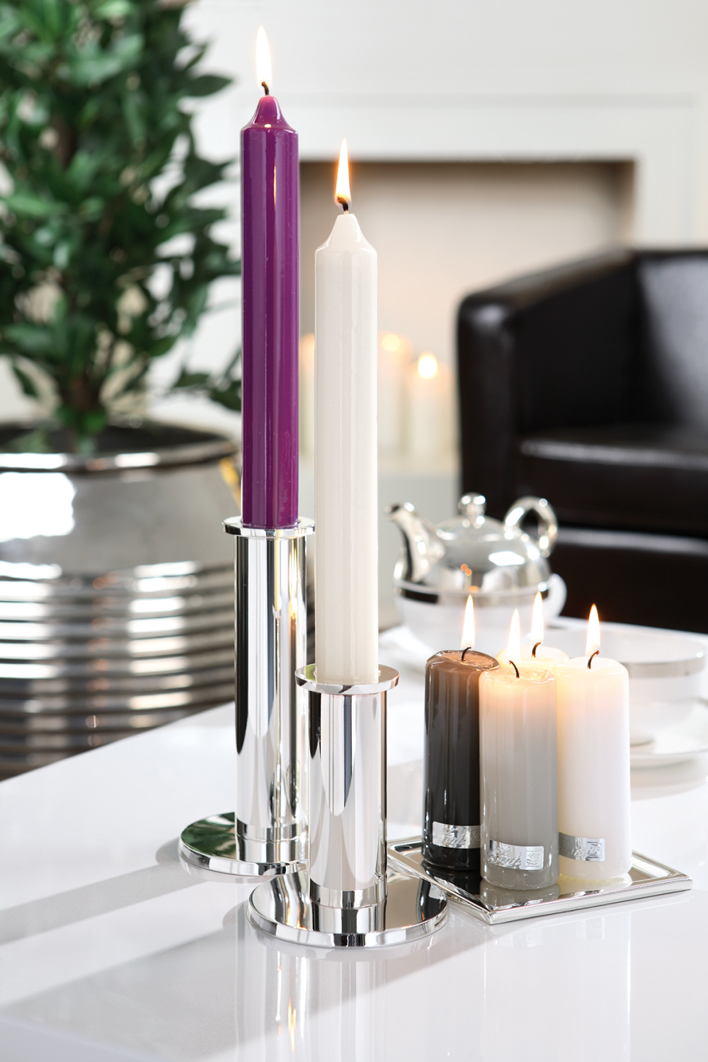 Stabkerze Candle weiß gelackt