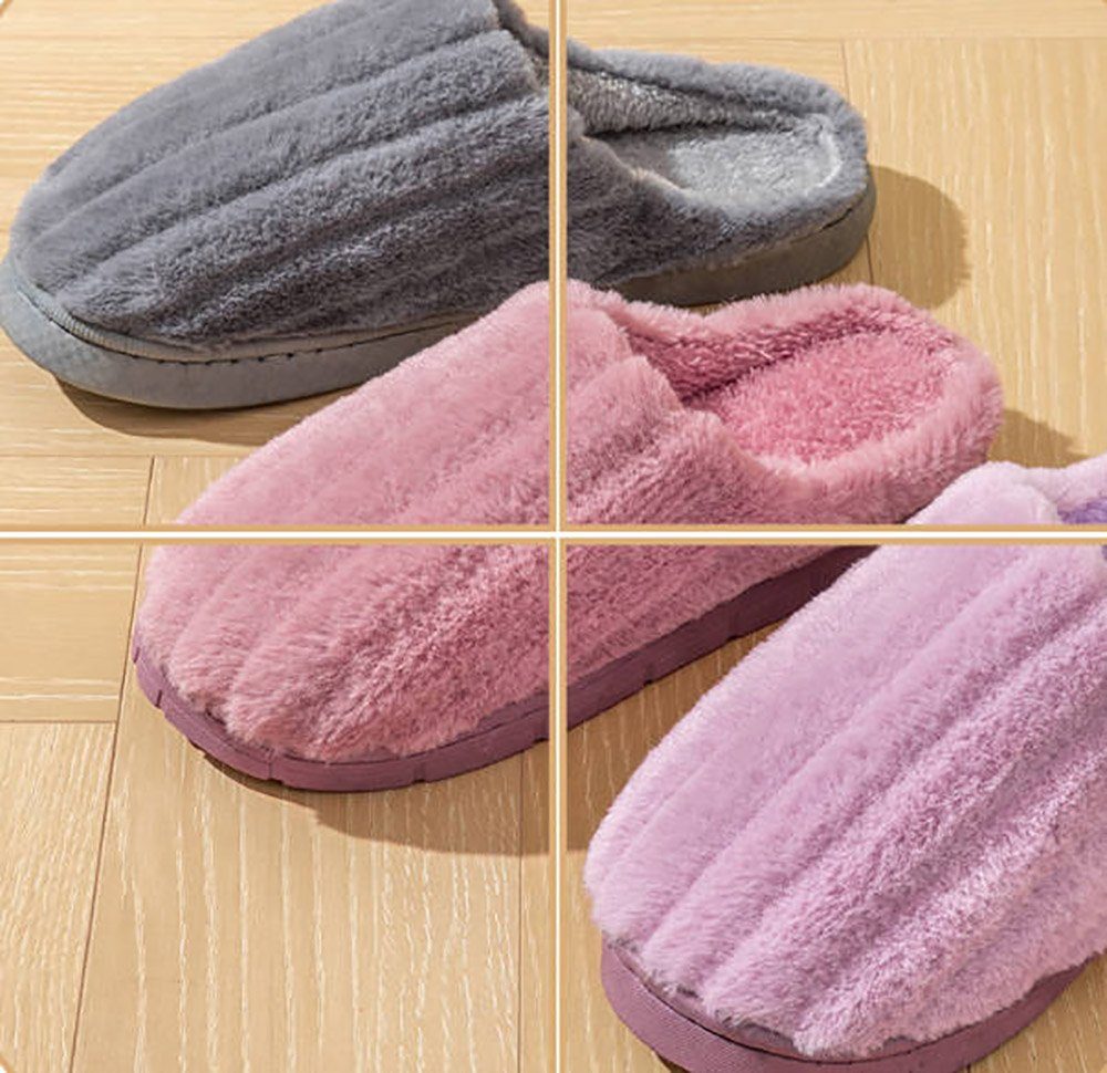 Deliana.home Winterpantoffeln aus Baumwolle, innen rutschfest Plüsch Hausschuhe (1-tlg., Rutschfeste Sohle) Warm gefütterte, weiche Winterpantoffeln