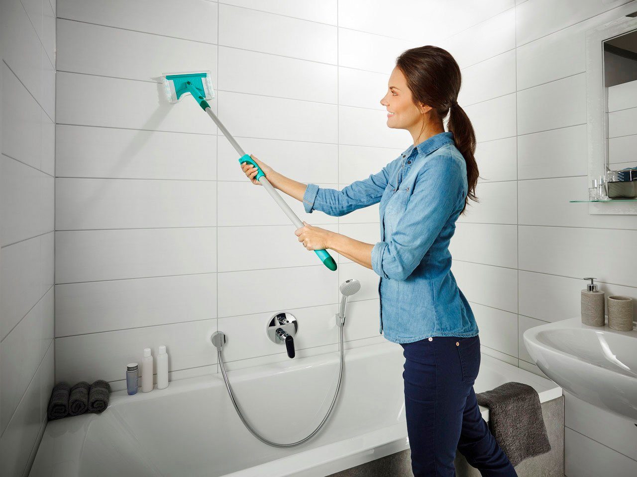 Leifheit Bodenwischer-Set Bath Cleaner micro duo Telescope 125