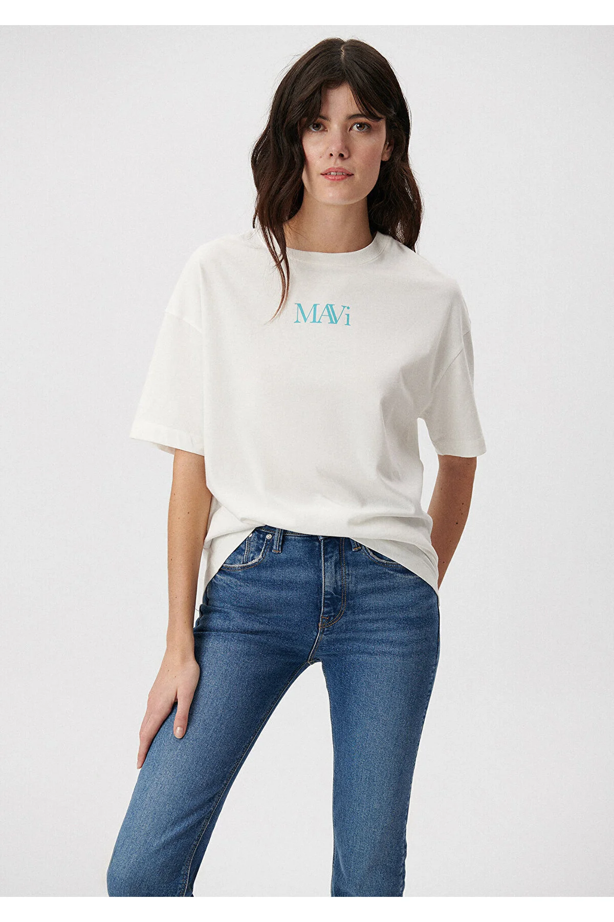 Mavi  Weißes T-Shirt mit Logo-Print, Übergröße/weiter Schnitt 1611593-70057