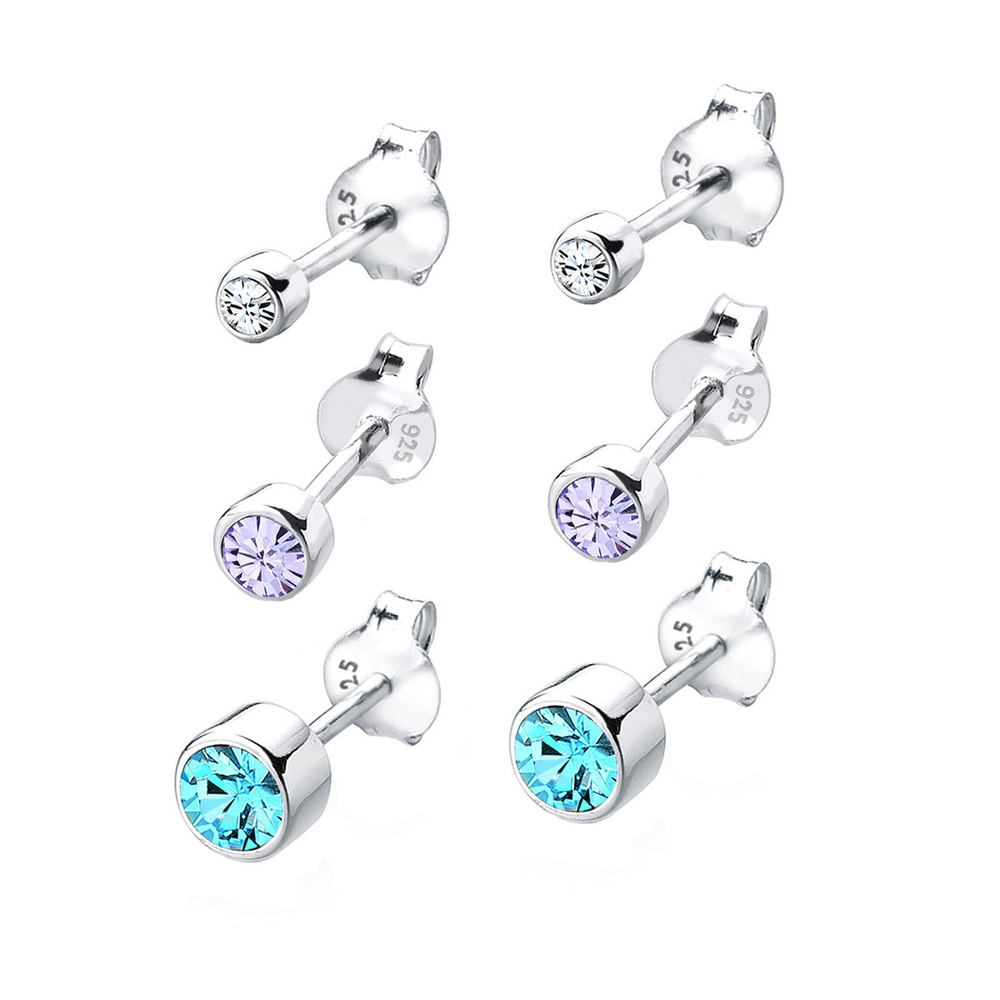 Elli Elli Boucles d'Oreilles Clous d'oreilles pour Femmes Basique Set de 3 avec crista Boucles d'oreilles