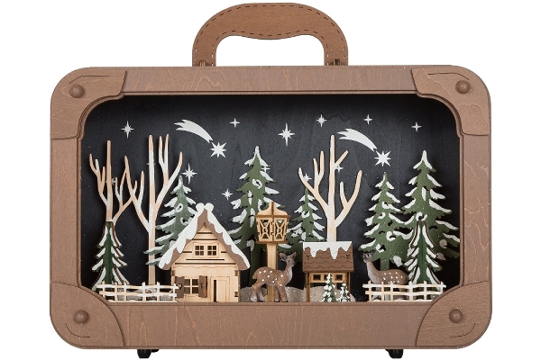 MyFlair Wooden Laser Cut Suitcase LED Decoration