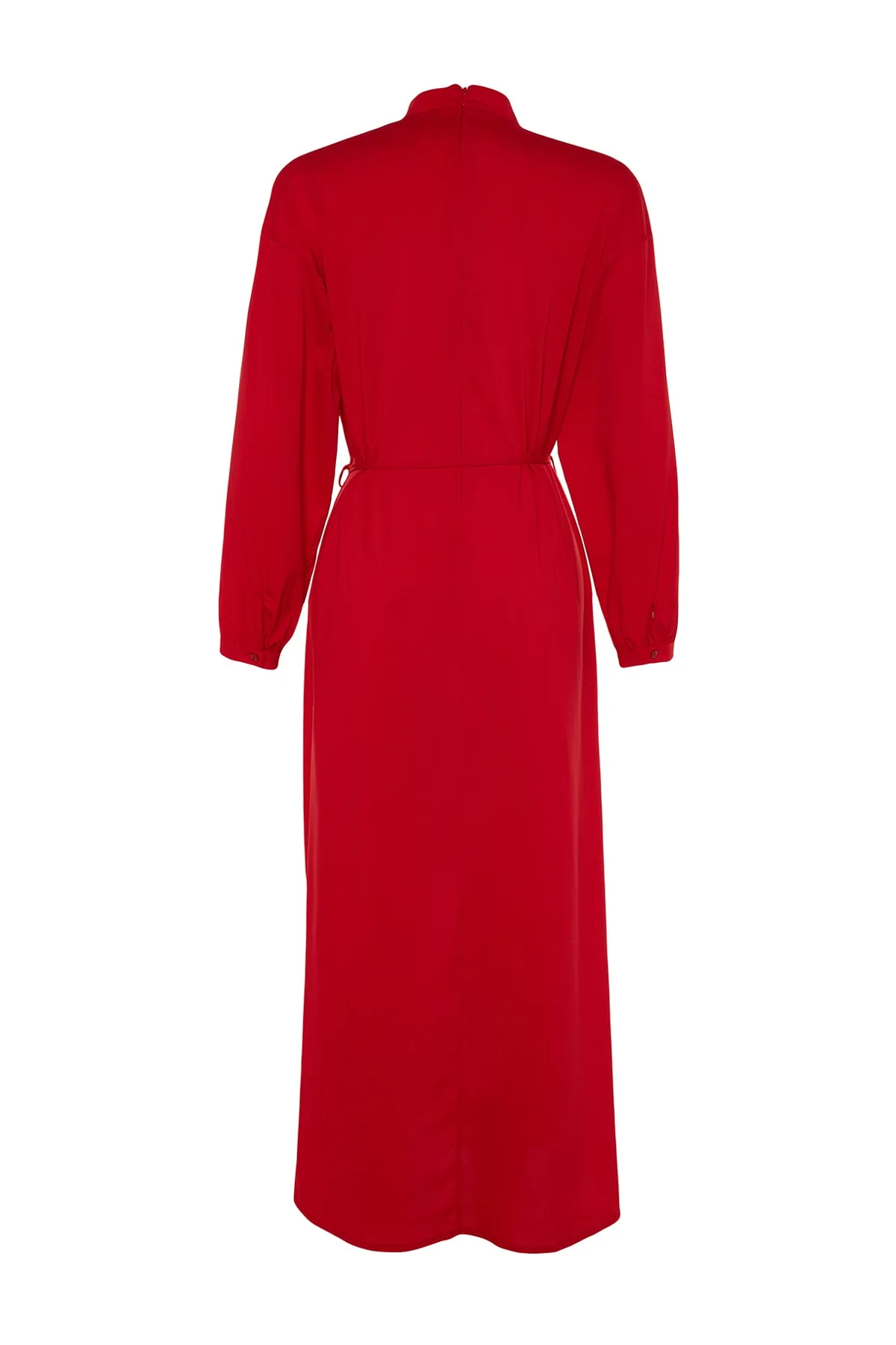 Trendyol Modest  Rotes, gewebtes Kleid mit weitem Schnitt, Gürtel und Raffung TCTSS23EB00281