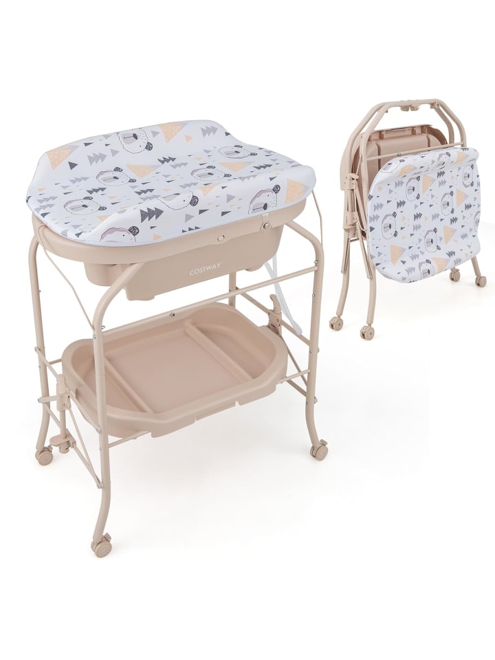 COSTWAY Wickeltisch mit Badewanne in Beige günstig kaufen 100 cm