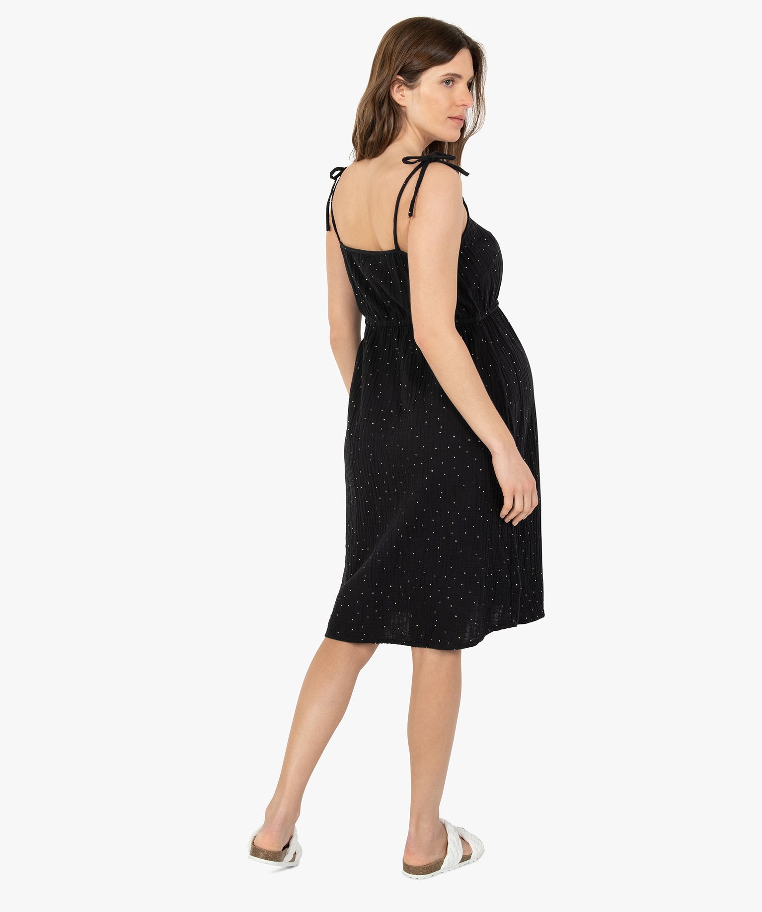 Robe de grossesse à fines bretelles en gaze de coton noir | GEMO