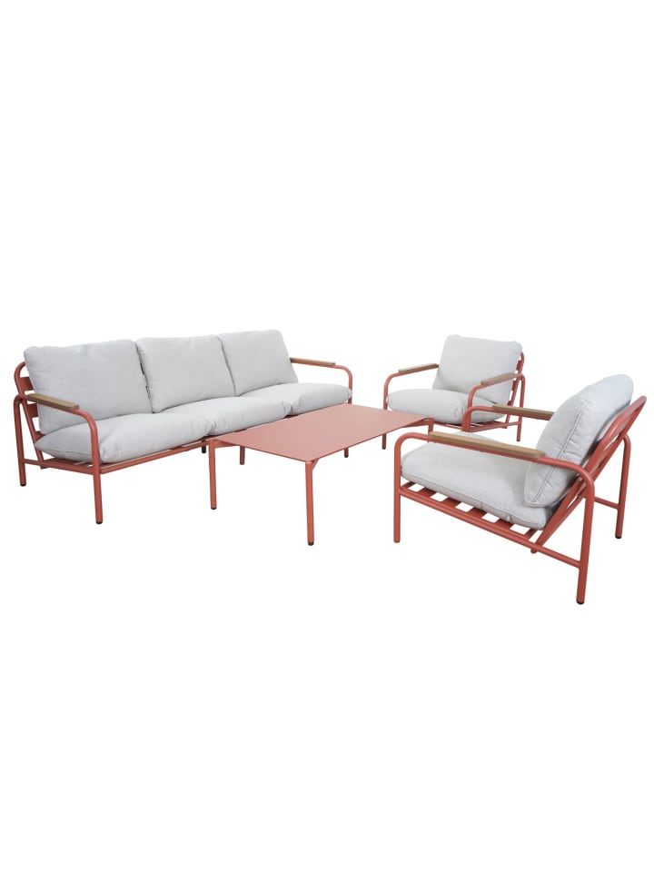 MCW Aluminium-Gartengarnitur O11, Terrakotta Polster beige günstig kaufen onesize