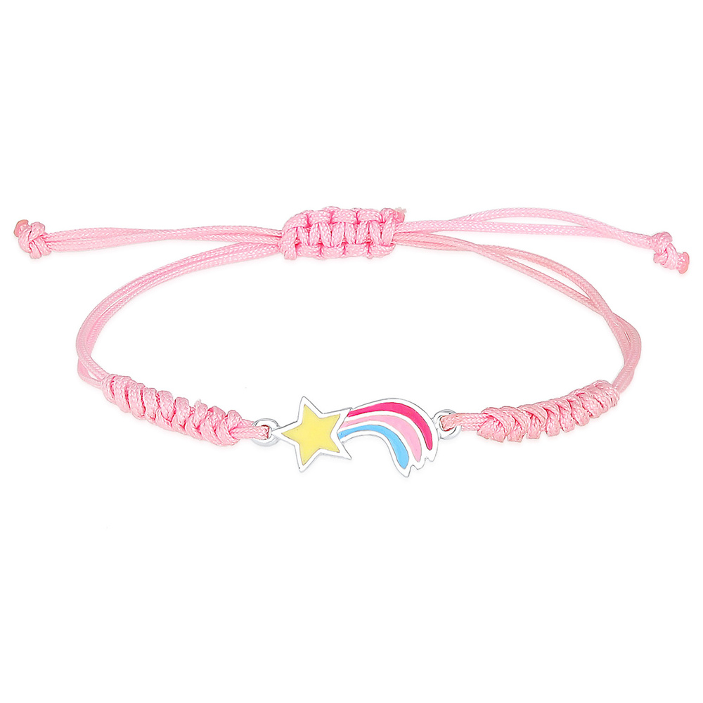 Elli Elli Bracelet Arc en Ciel Mignon Nylon Rose Bracelet Enfant  (925/1000) Argent Bracelet