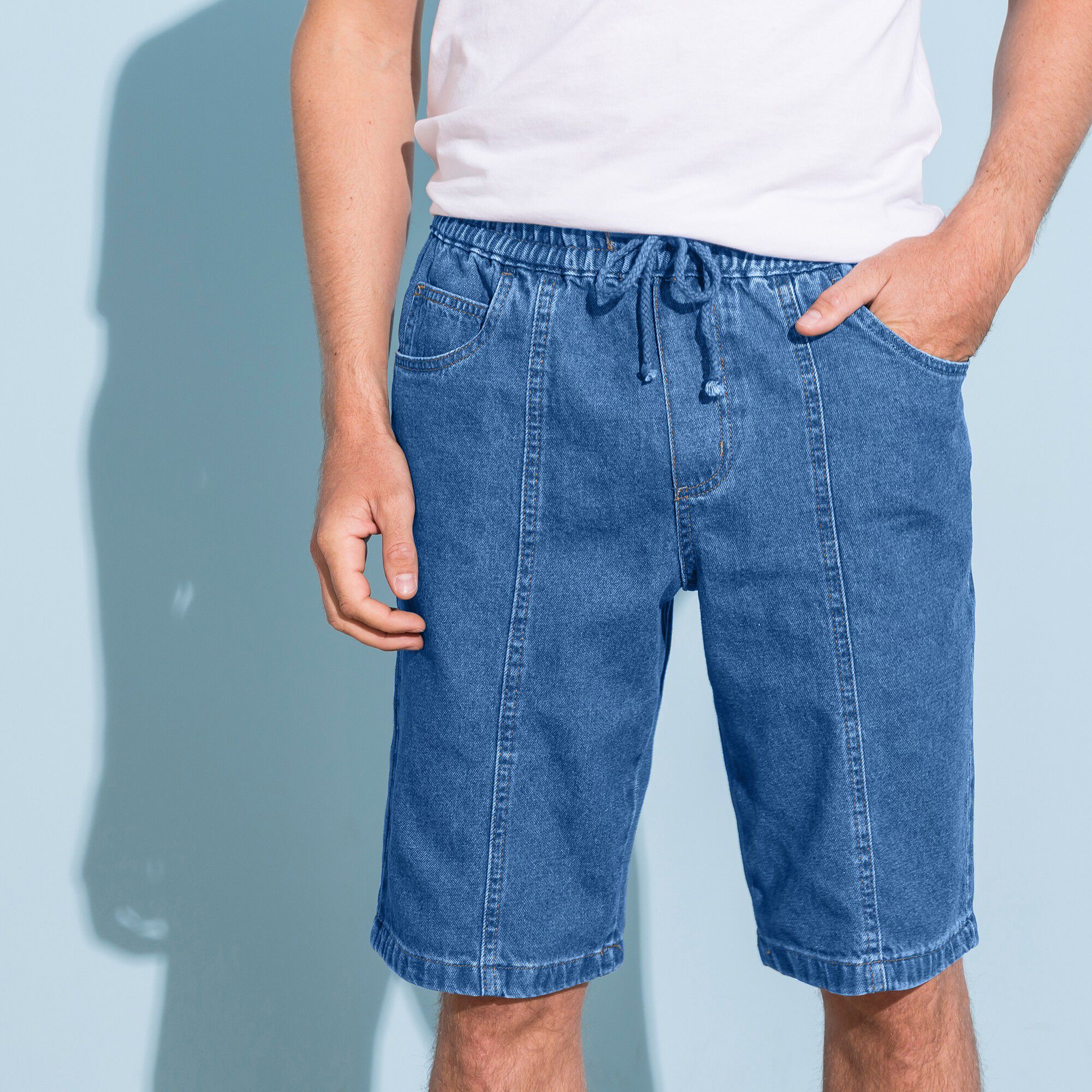 Bermuda denim léger taille élastiquée