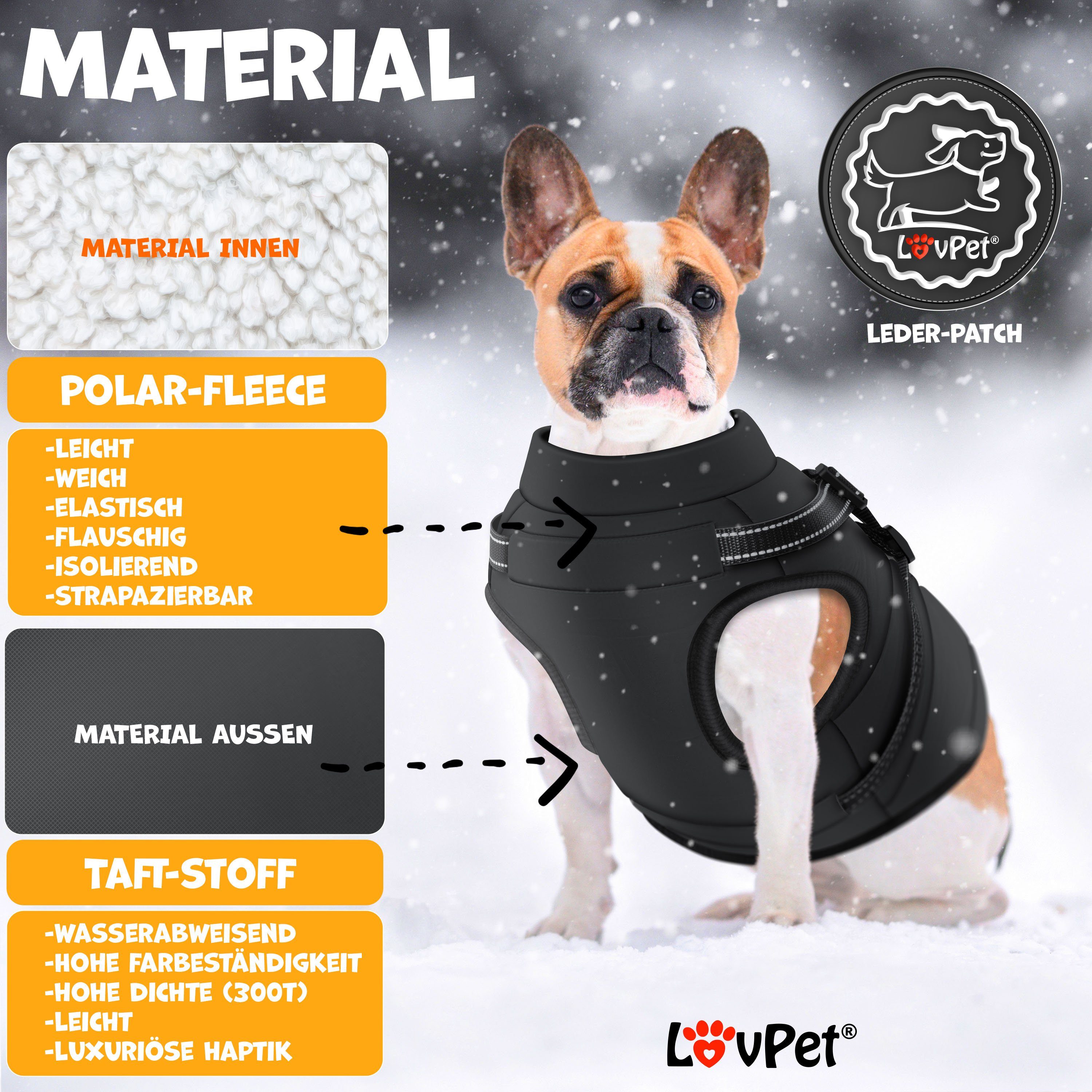 Lovpet Hundejacke, Hundemantel mit Geschirr, inkl. 45 Stück Kotbeutel +Spender