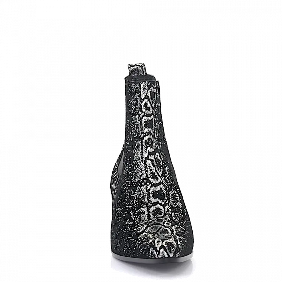 Saint Laurent - Stiefeletten Kalbsleder Veloursleder Glitzer schwarz silber - grau