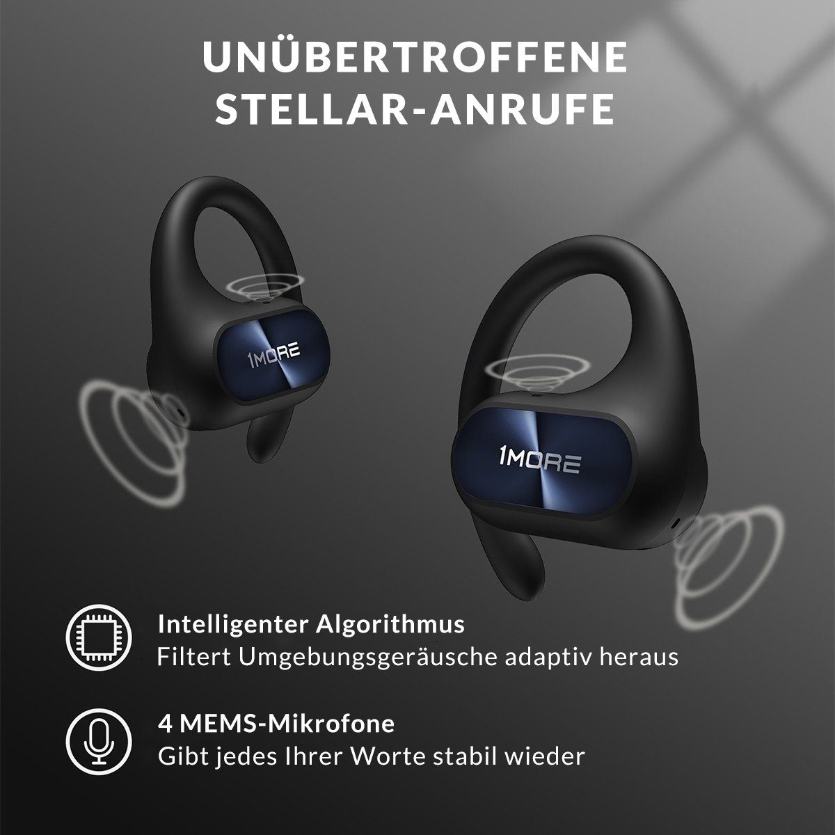 1More Fit SE S30 Open Ear Kopfhörer Sport-Kopfhörer (5.3 Bluetooth Kabellose Headphones mit 4 mikrofon, Earbuds mit Ohrbügeln, 30 Std., Spielzeit, ENC Anruf Noise Cancelling, IPX5, Ohrhörer für Büroarbeit/Sports, Vier Mikrofone für intelligente Anruf