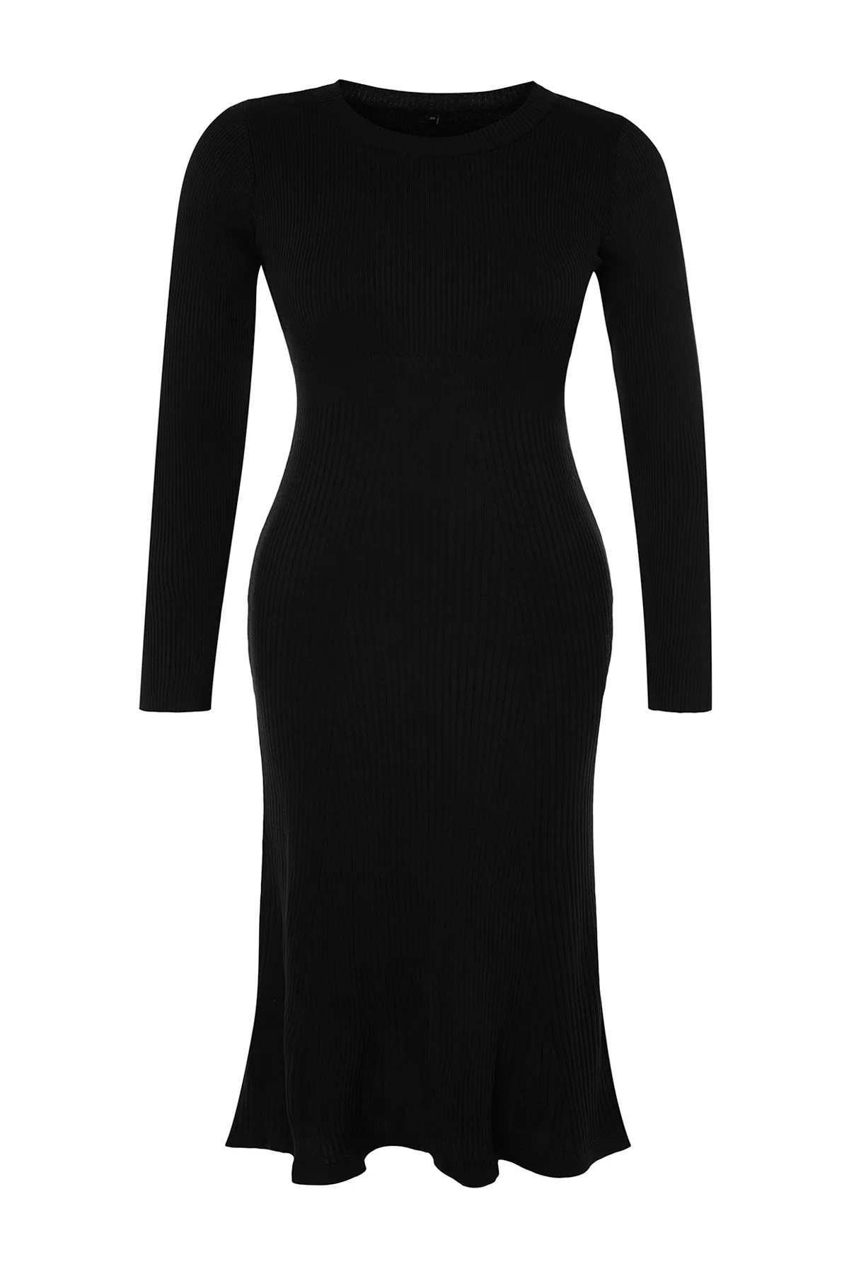 Trendyol Curve  Schwarzes Midi-Strickkleid mit Rundhalsausschnitt TBBAW24AH00021
