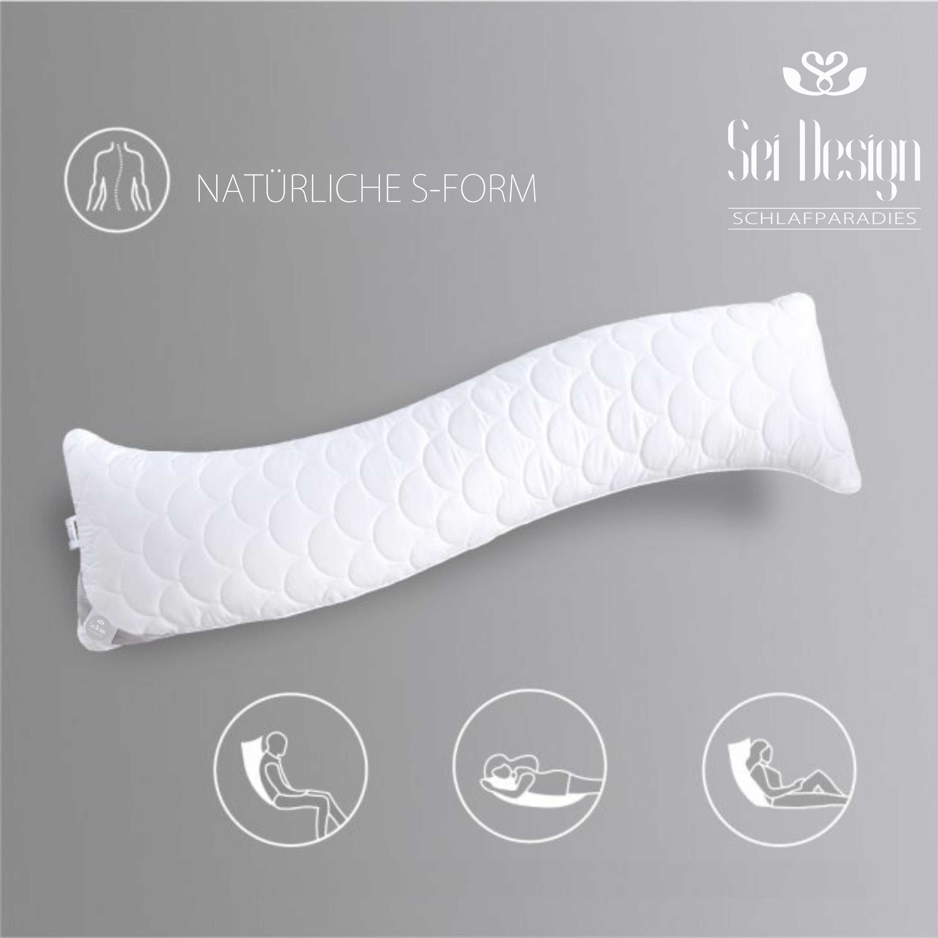 SEI Design Seitenschläferkissen 40x130 cm WELLE - in natürlicher S-Form, 1 Stück, 1-tlg., Schwangerschaftskissen Stillkissen