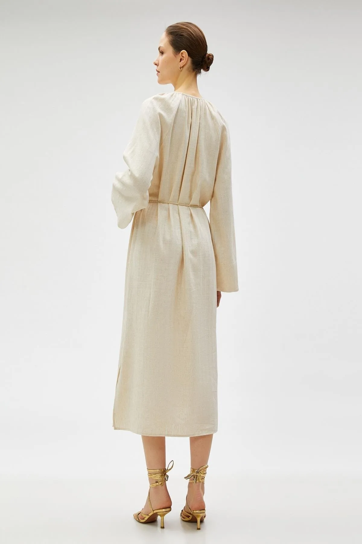 Koton  Beige gestreiftes Damenkleid 3SAK80044CW