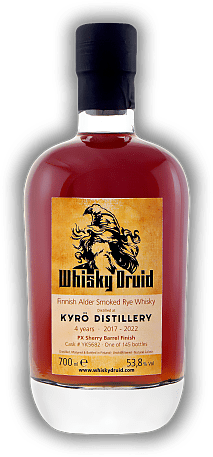 Kyrö Rye Single Cask Whisky Druid 4 Years 2017/2021 PX Barrel #YK5682 53,8% Kyrö Rye Single Cask Whisky Druid 4 Years 2017/2021 PX Barrel #YK5682 53,8%  Alter 17/21 - 0,7	 Liter - Vol 53,8%
