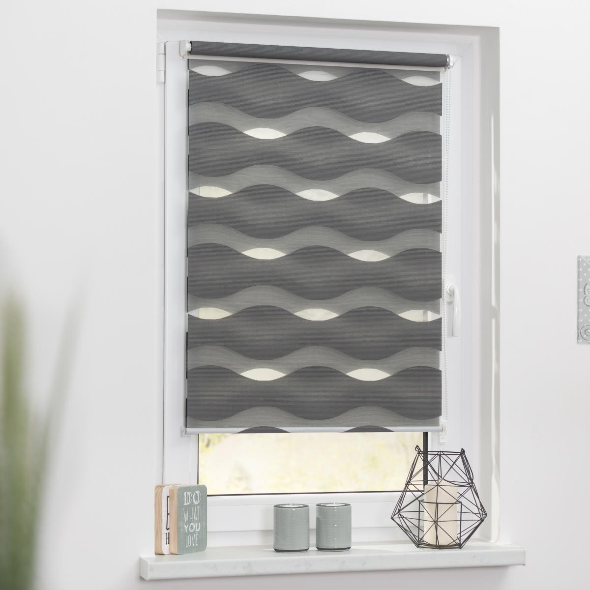 Lichtblick Duo Rollo Welle Klemmfix, ohne Bohren, Anthrazit, 45 cm x 150 cm (B x L)