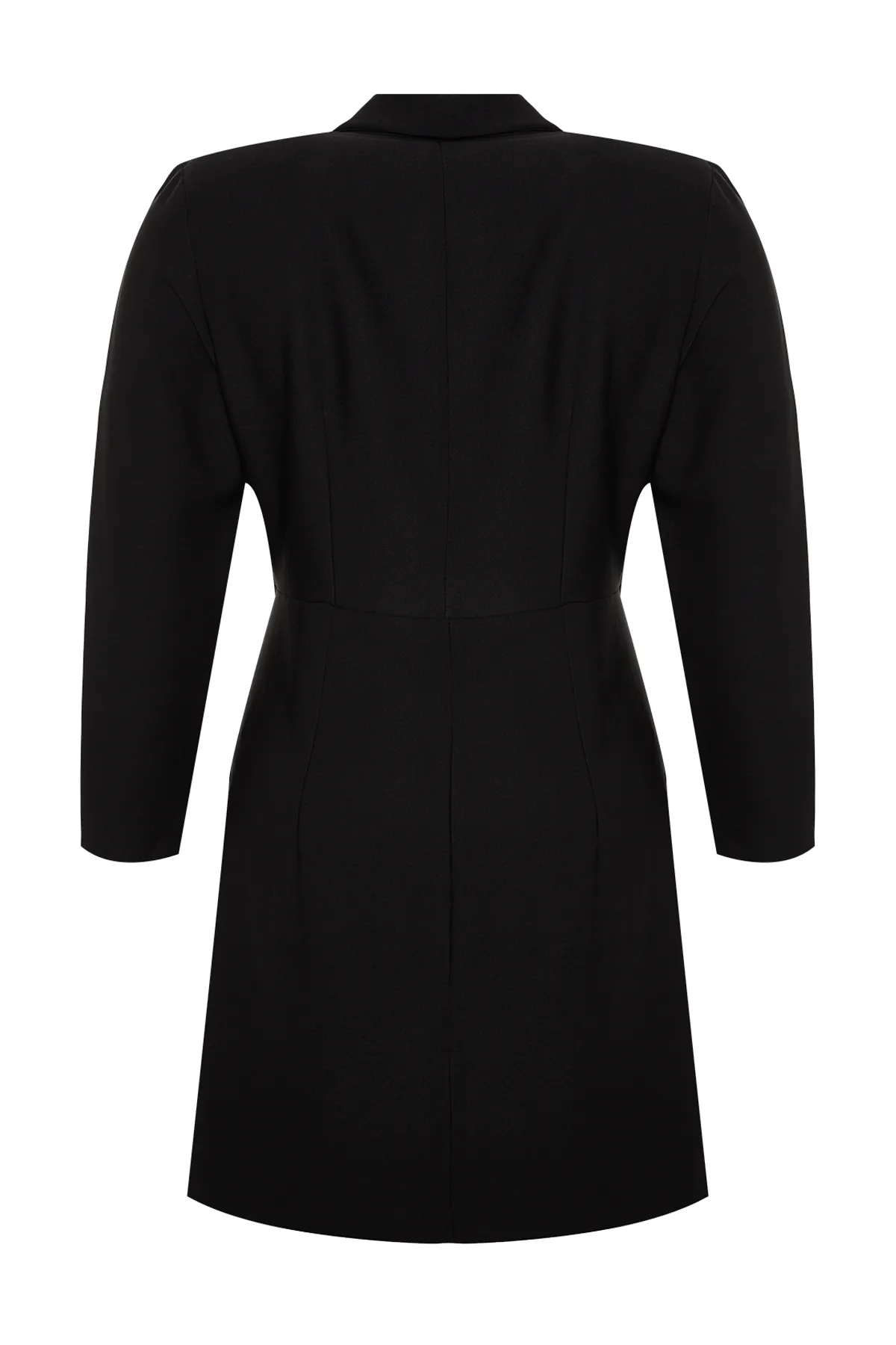 Trendyol Curve  Schwarzes gerades, zweireihiges Mini-Gewebekleid in Übergröße TBBAW24AH00058