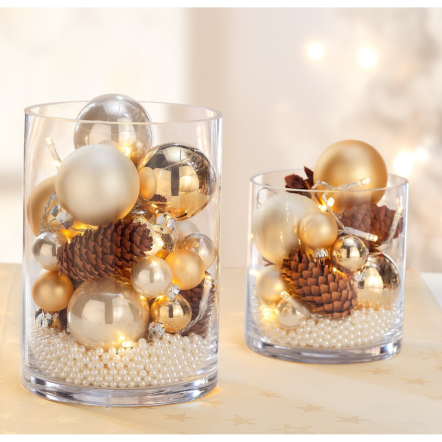 Weihnachtskugeln aus Glas, gold, creme, 3 cm Ø, 12 Stück