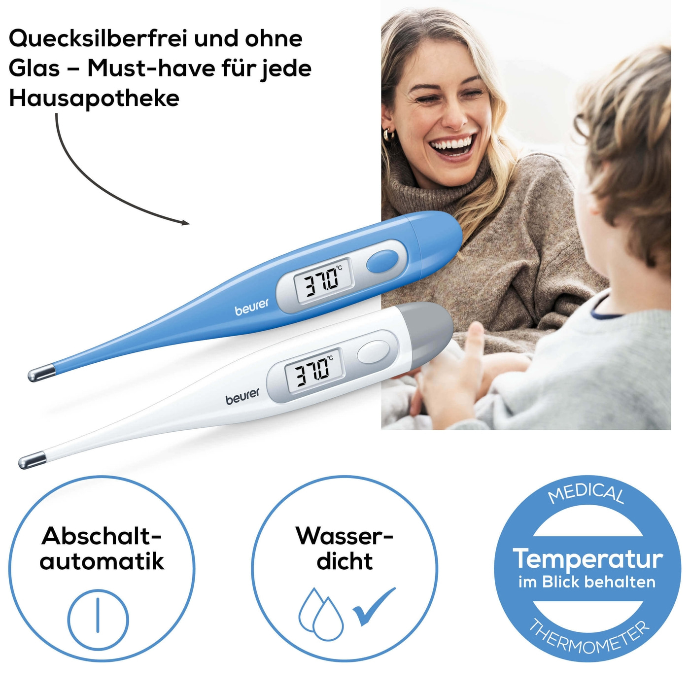 Beurer Fieberthermometer - FT 09 White-Einfach bedienbares Fieberthermometer mit Kontakt-Messtechnik