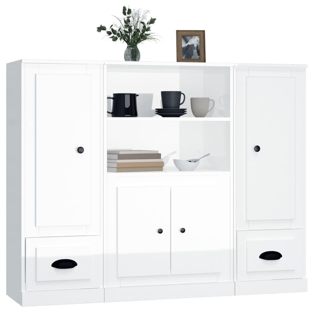 vidaXL Sideboard Highboards 3 Stk. Hochglanz-Weiß Holzwerkstoff (3 St)