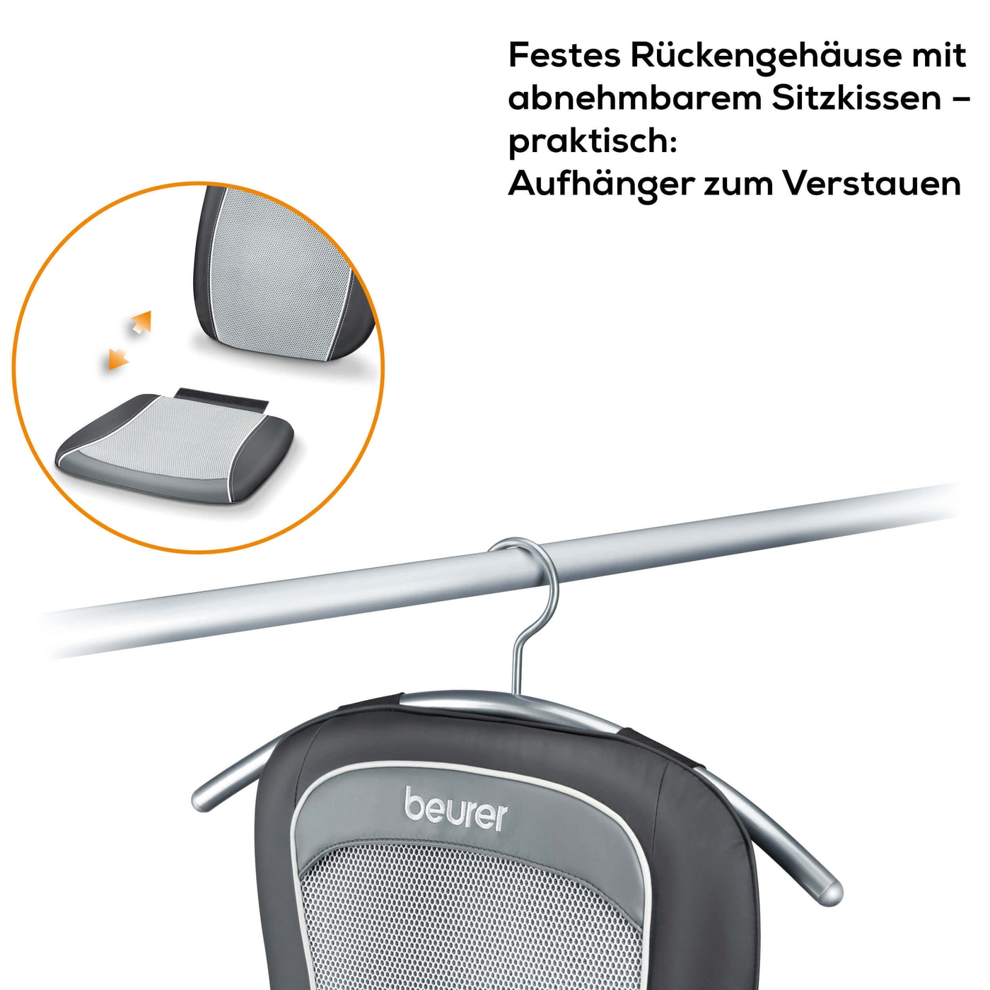 Beurer Shiatsu-Sitzauflage MG 260 HD-2-in-1-Sitzauflage Massagegrät für punktuelle Massage, Roll-, Nacken- & Rückenmassage