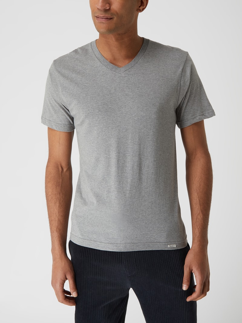 T-Shirt aus Baumwolle im 2er-Pack Modell 'Aiden' in mittelgrau meliert