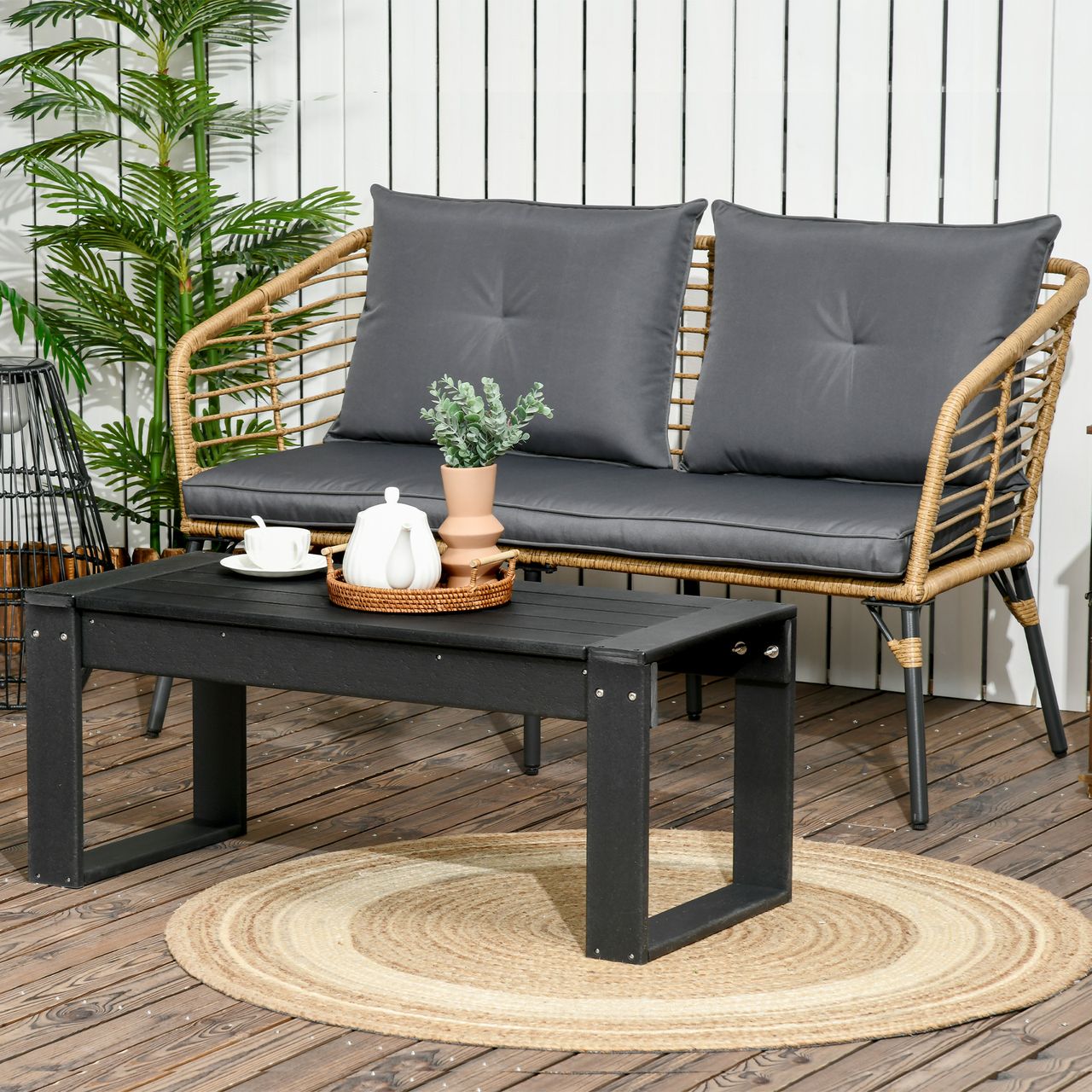Outsunny Beistelltisch, Gartentisch, Couchtisch mit Holzoptik für Balkon