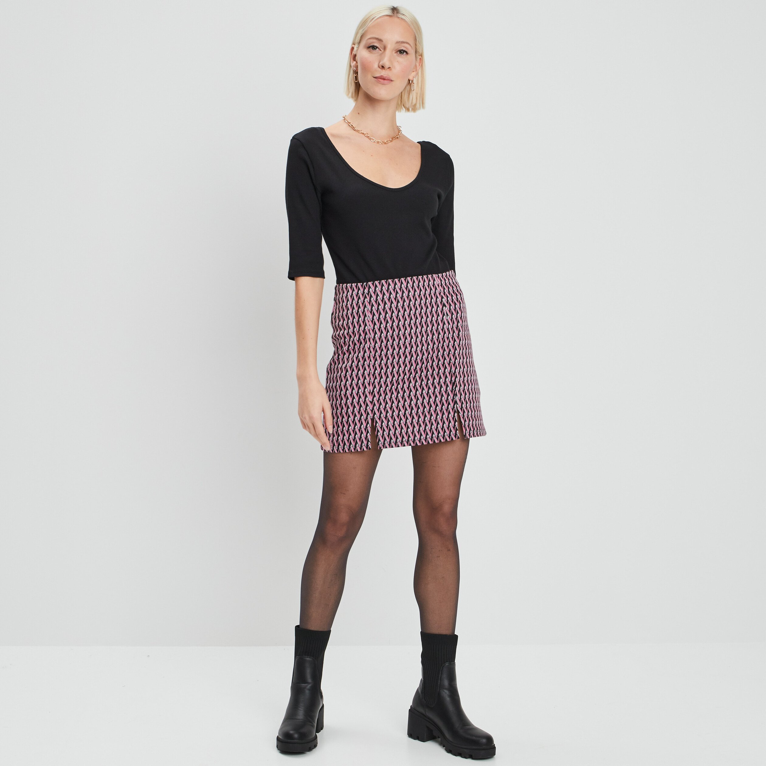 Jupe droite fendue rose femme | La Halle