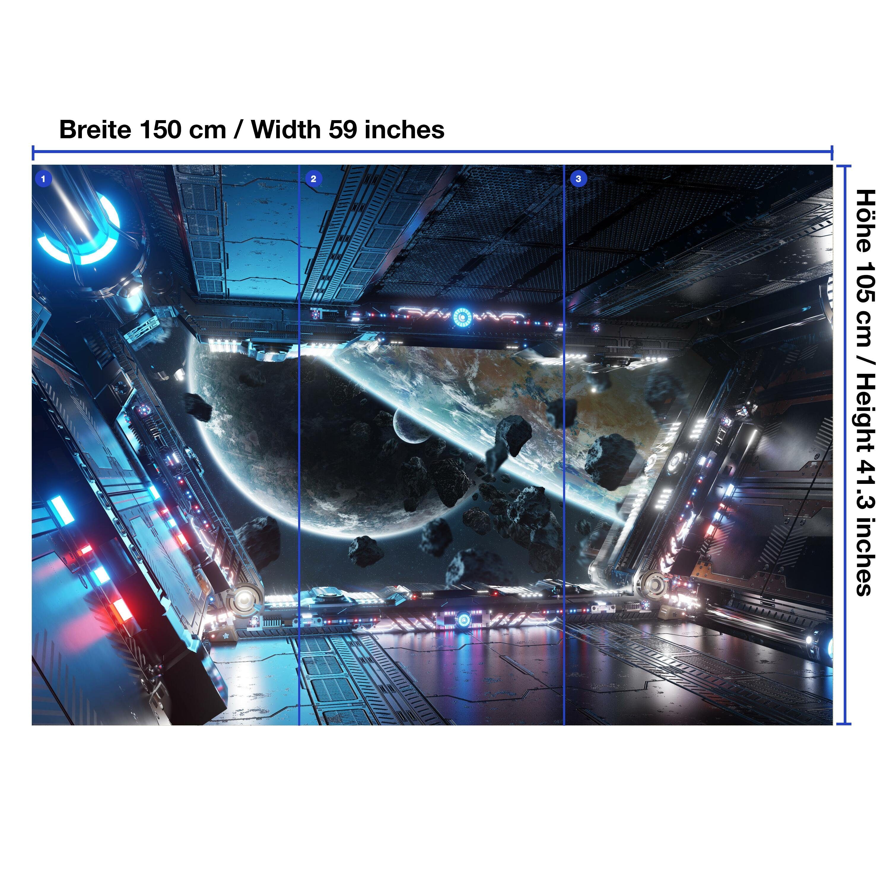 wandmotiv24 Fototapete Raumschiff Weltraum Planeten Science Fic, glatt, Wandtapete, Motivtapete, matt, Vliestapete