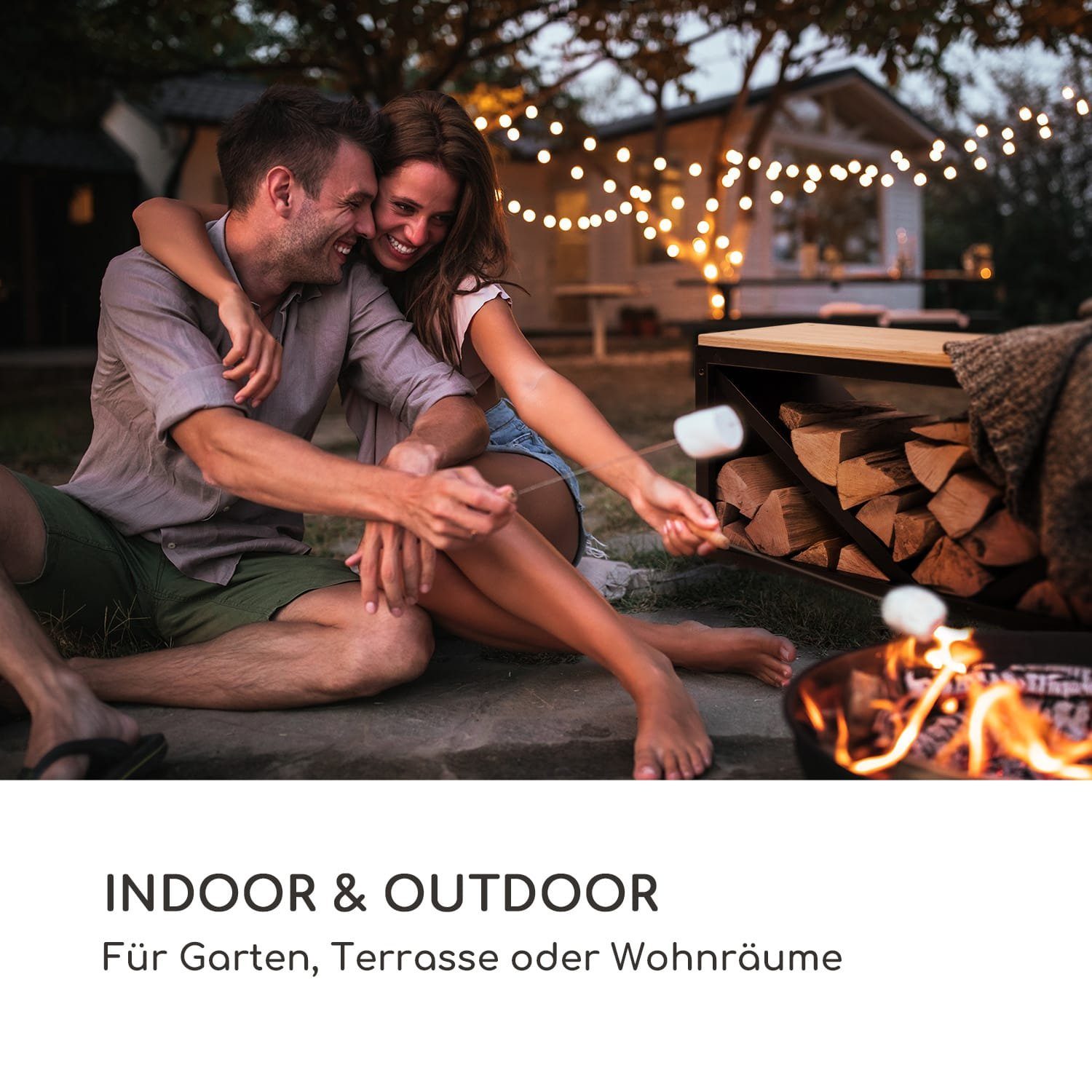 blumfeldt Feuerschale Kindlewood L Black, (ansehnlich moderner Holzspeicher mit Sitzbank-Funktion)