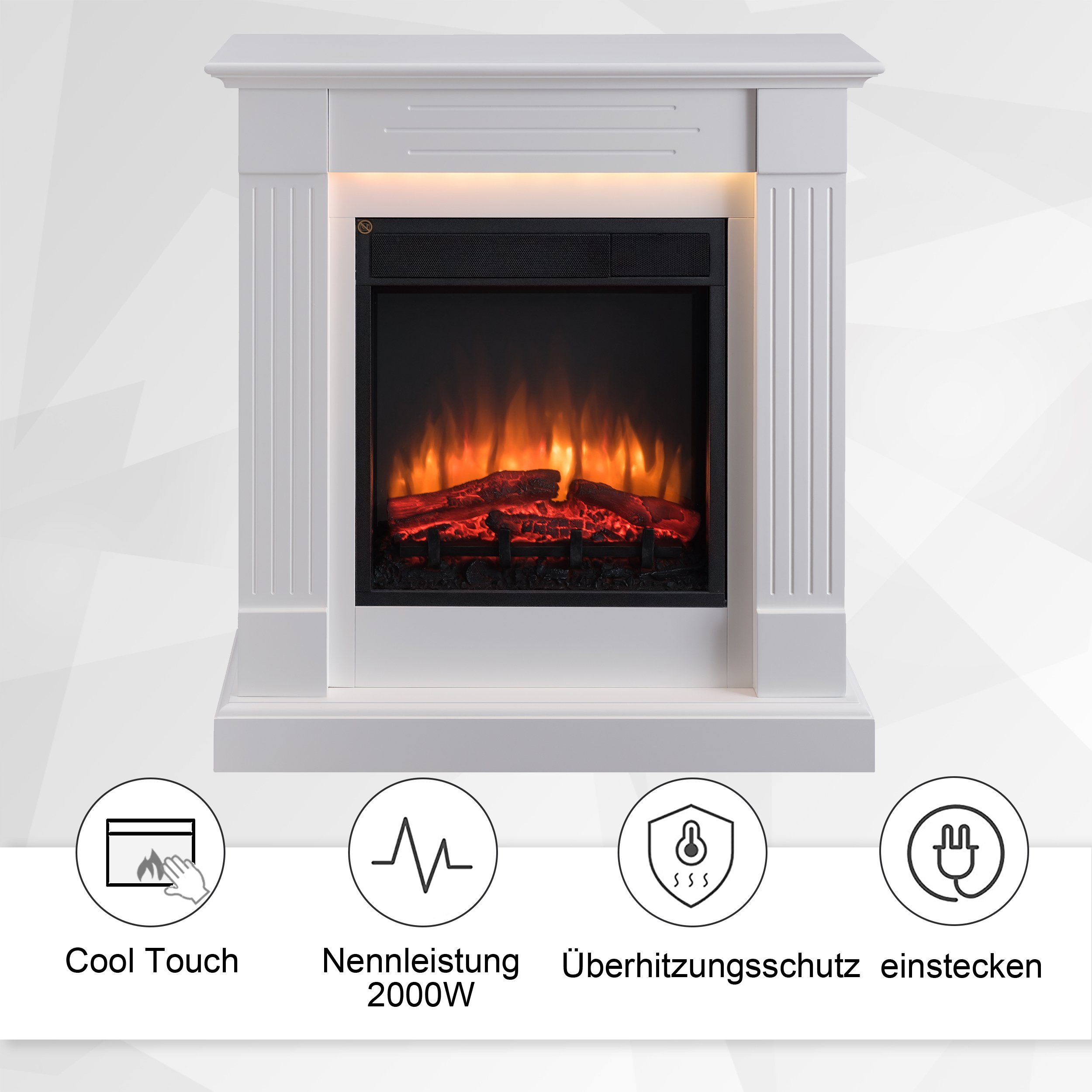RICHEN Elektrokamin Ladina, Standkamin mit Heizung 2000W, LED-Beleuchtung 3D-Flammeneffekt Fernbedienung Timer Thermostat