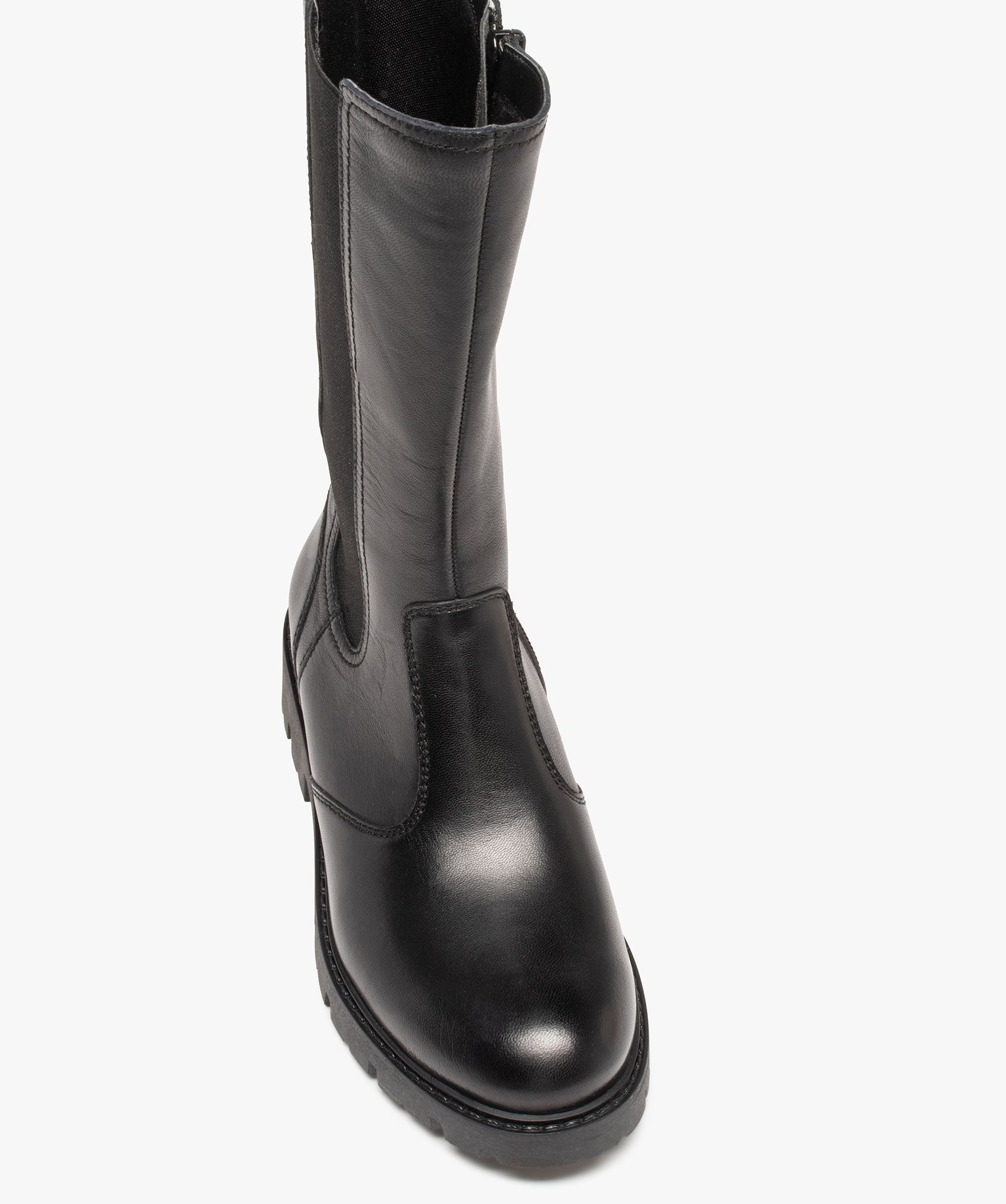 Bottes fille dessus cuir uni à semelle crantée - Tanéo noir | GEMO