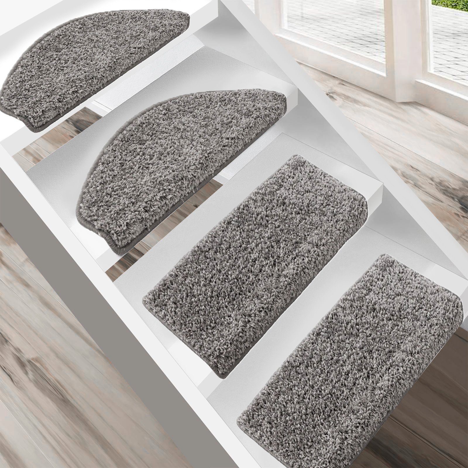 Stufenmatte Shaggy-Stufenmatte Barcelona, viele Farben & 2 Größen, Treppenschutz, Floordirekt, Halbrund