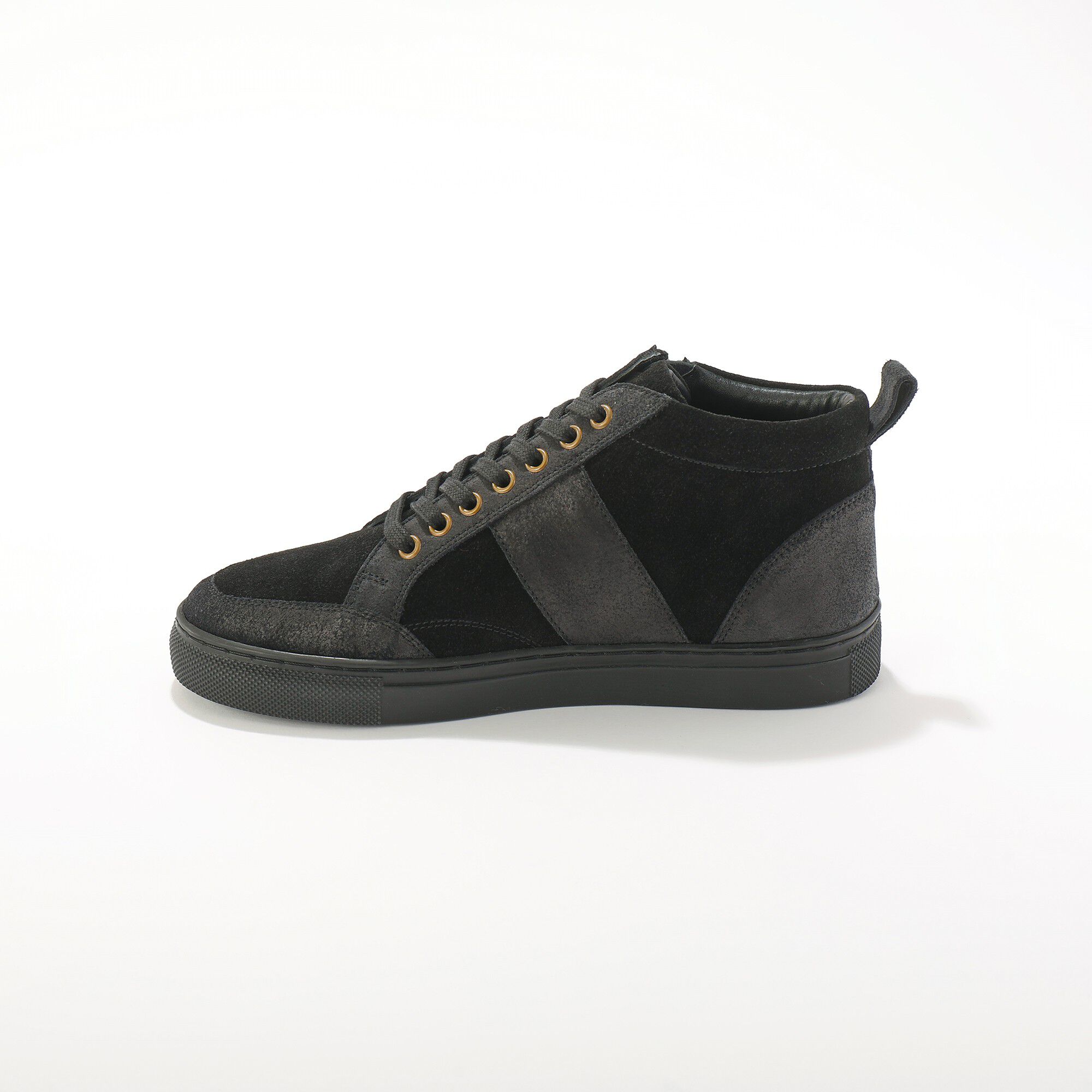 Baskets montantes zippées en cuir et croûte de cuir