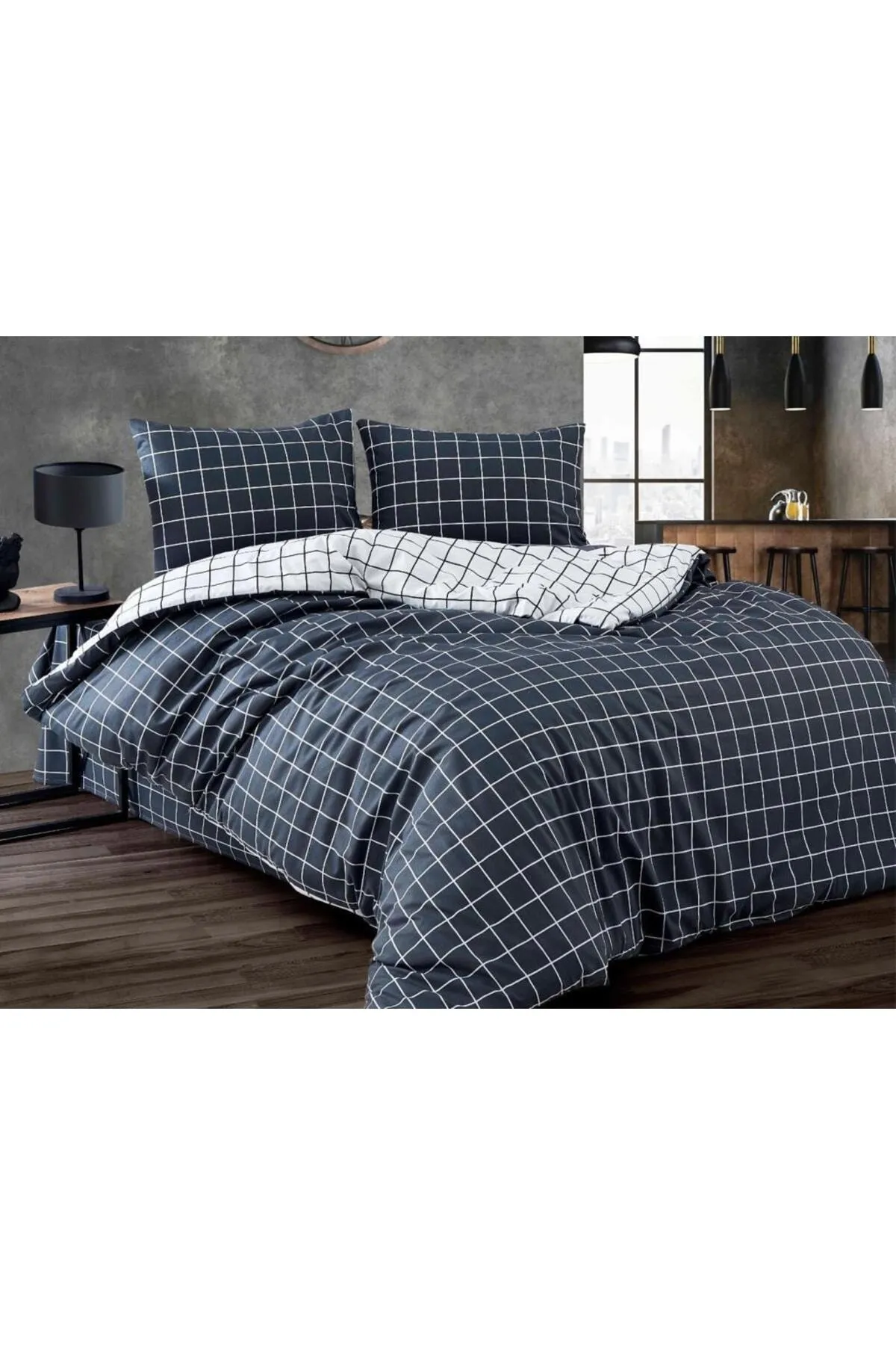 Çeyiz Diyarı  Pari Doppelbett-Bettbezug-Set, Grau, Weiß