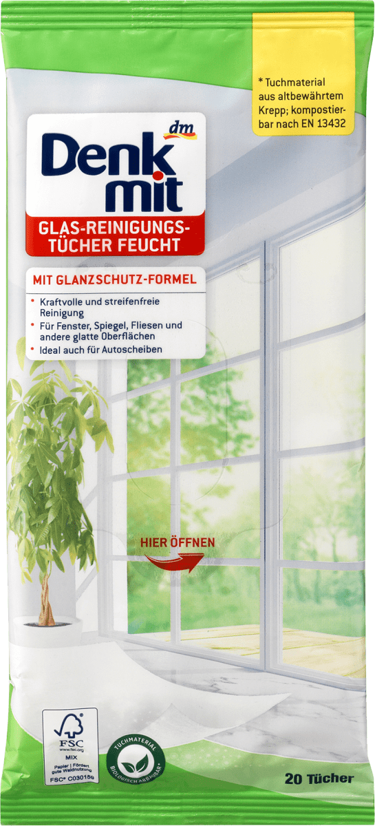 Feuchte Reinigungstücher für Glas, 20 St
